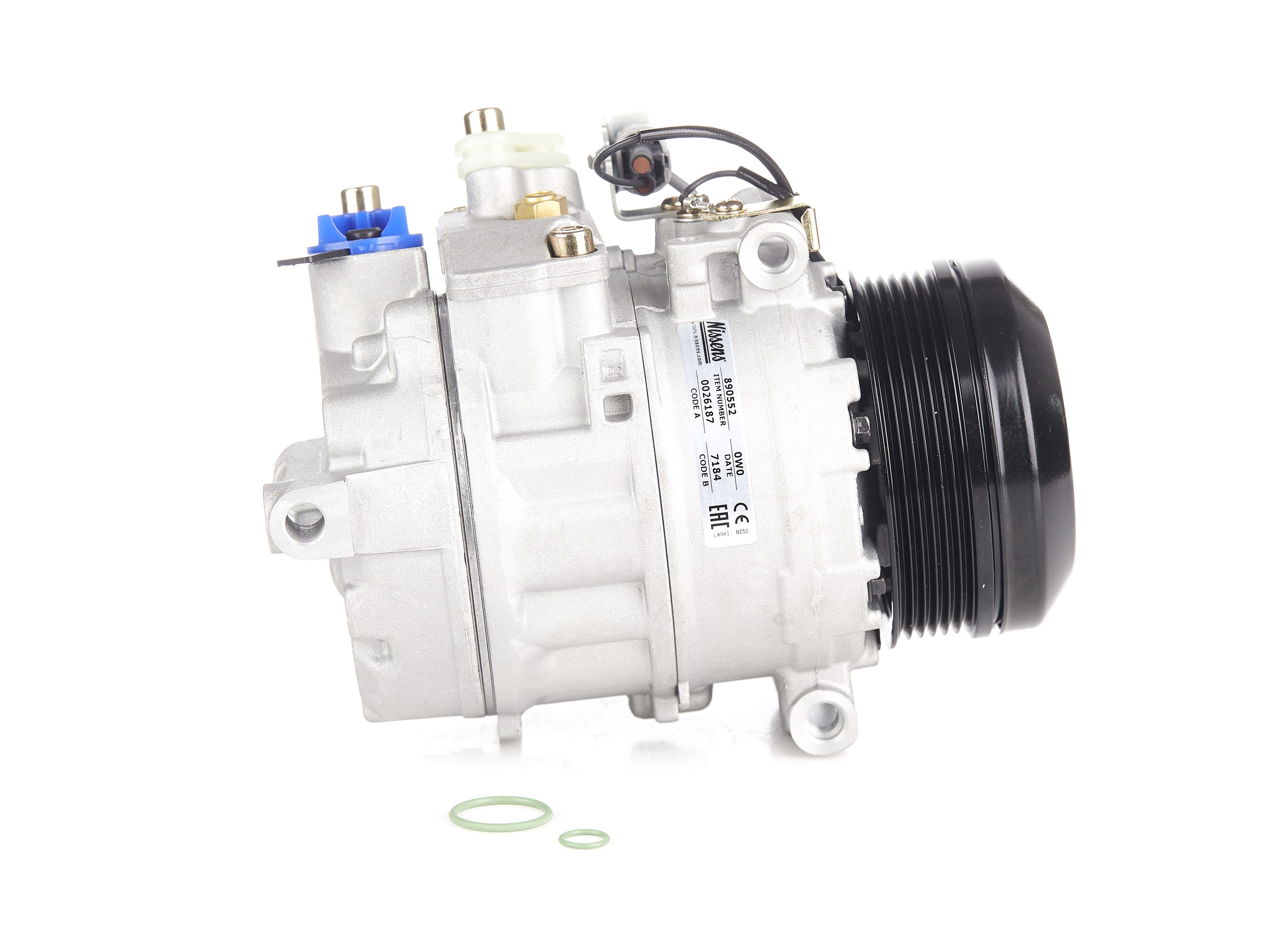 NISSENS 890552 Air conditioning compressor 6SBU16C, 12V, PAG 46, R134a, with PAG compressor oil, with magnetic clutch, with diode
