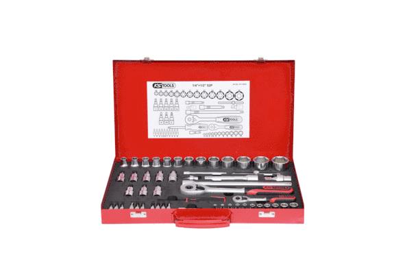 KS TOOLS Number of tools: 52, Chrome Vanadium Steel, Drive: 1/2, 1/4Inch, with ratchet function, Rectangle Socket wrench set 917.4052 buy