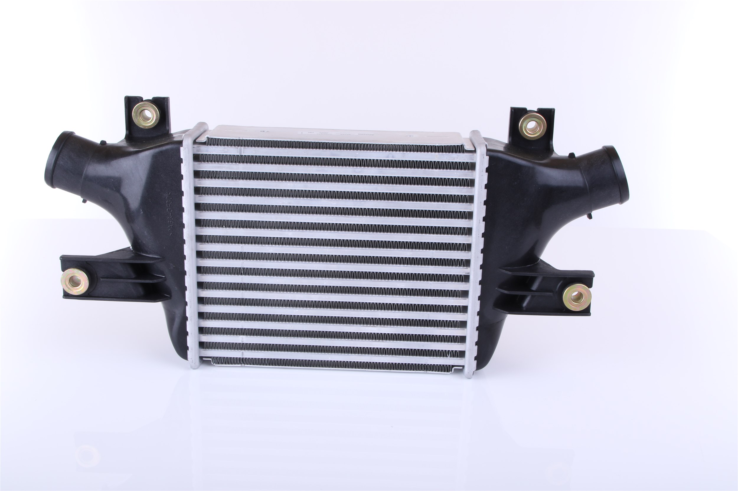NISSENS 96163 Intercooler without quick coupling, Left connector, angled, Right connector, angled