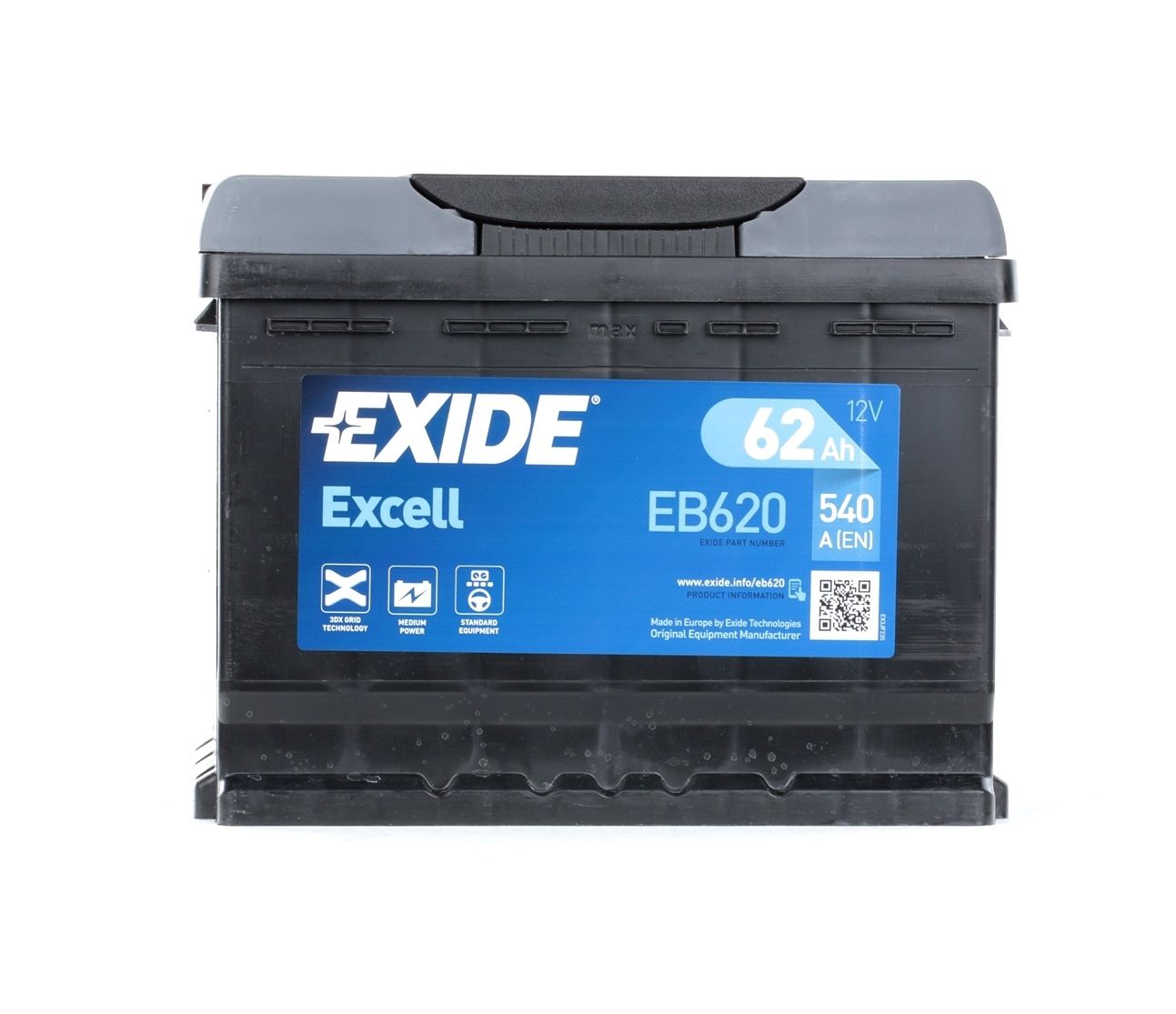 55559 EXIDE EXCELL 12V 62Ah 540A Bleiakkumulator Kälteprüfstrom EN: 540A, Spannung: 12V Starterbatterie EB620 günstig kaufen