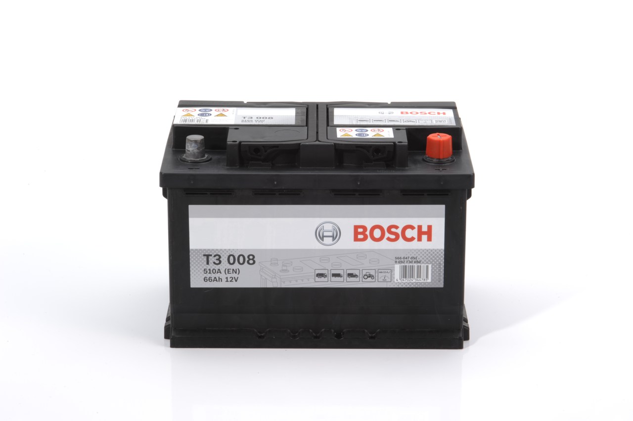 T3 008 BOSCH T3 12V 66Ah 510A B13 Lead-acid battery Cold-test Current, EN: 510A, Voltage: 12V Starter battery 0 092 T30 080 buy