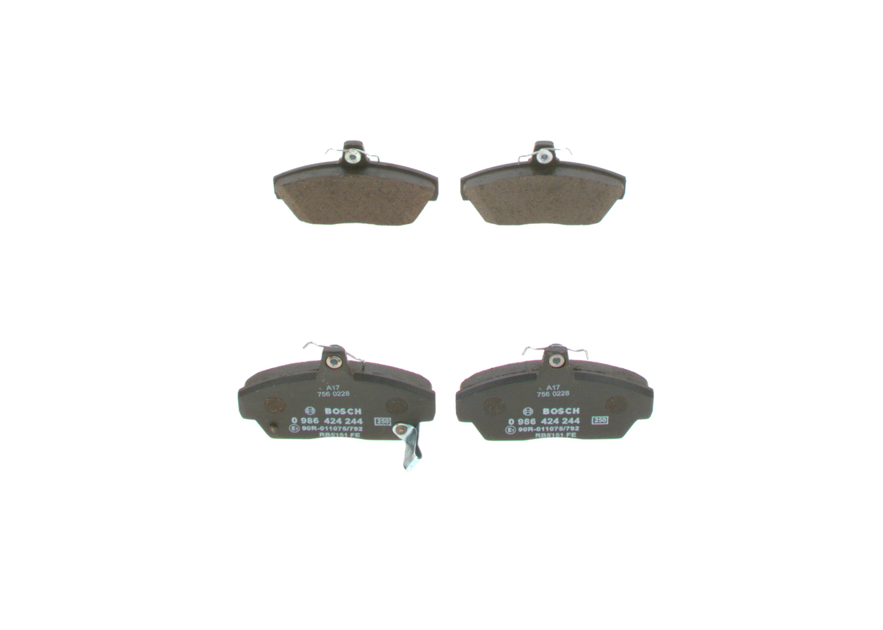 BP117 BOSCH Low-Metallic, with acoustic wear warning Height: 65,3mm, Width: 117,6mm, Thickness: 17,5mm Brake pads 0 986 424 244 buy