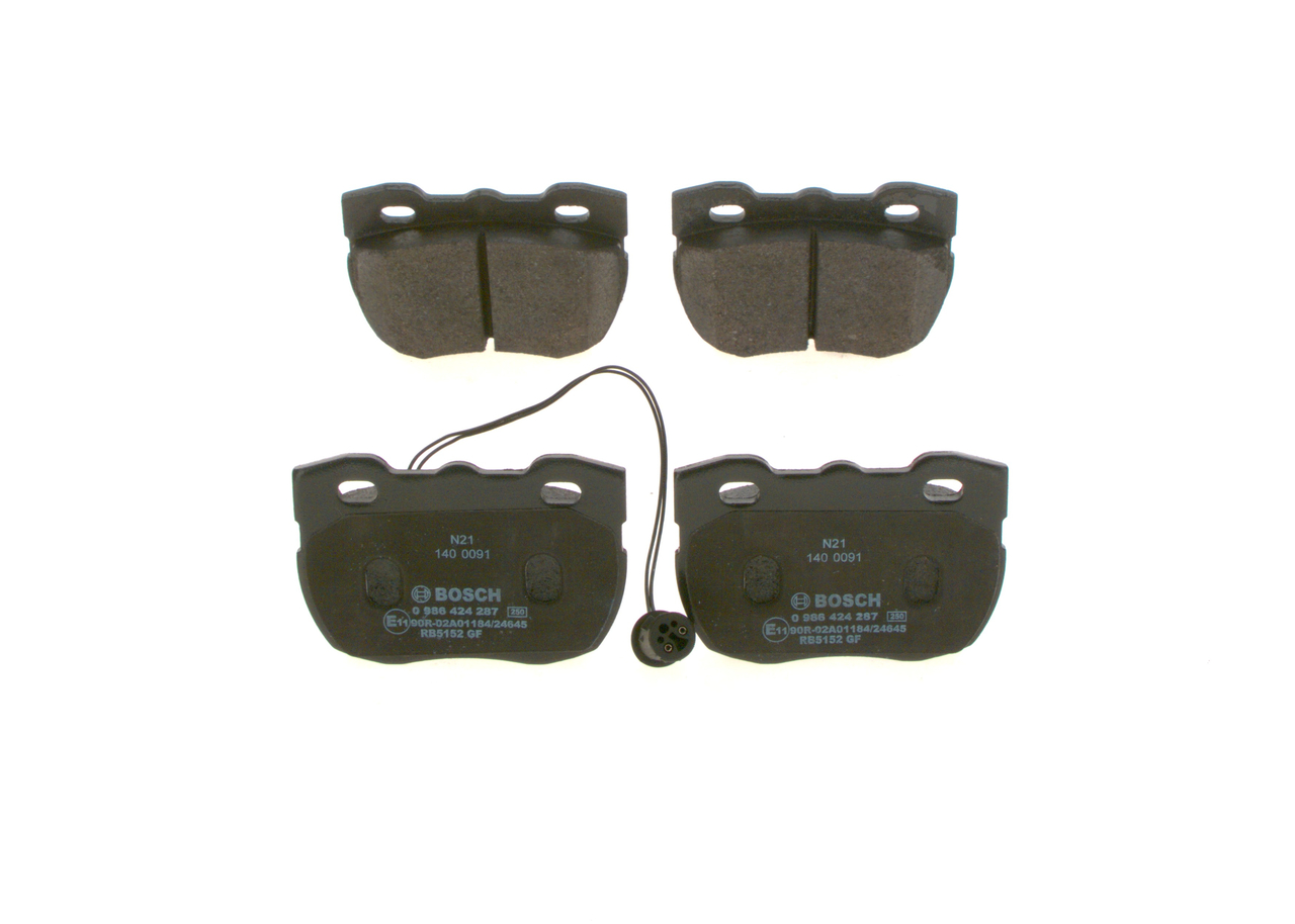 BOSCH 0 986 424 287 Brake pad set Low-Metallic, with integrated wear sensor, with anti-squeak plate