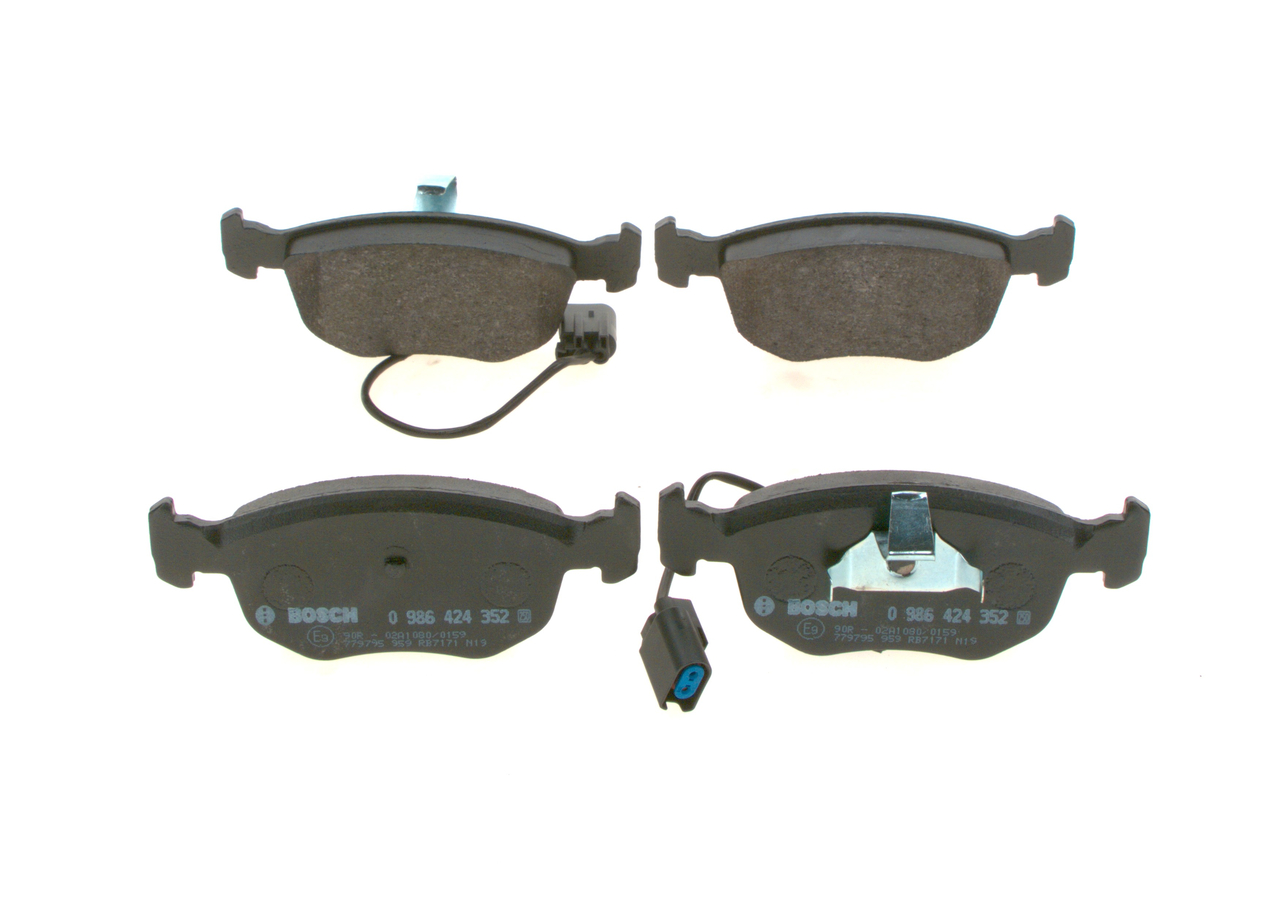 BOSCH 0 986 424 352 Brake pad set Low-Metallic, with integrated wear sensor, with piston clip
