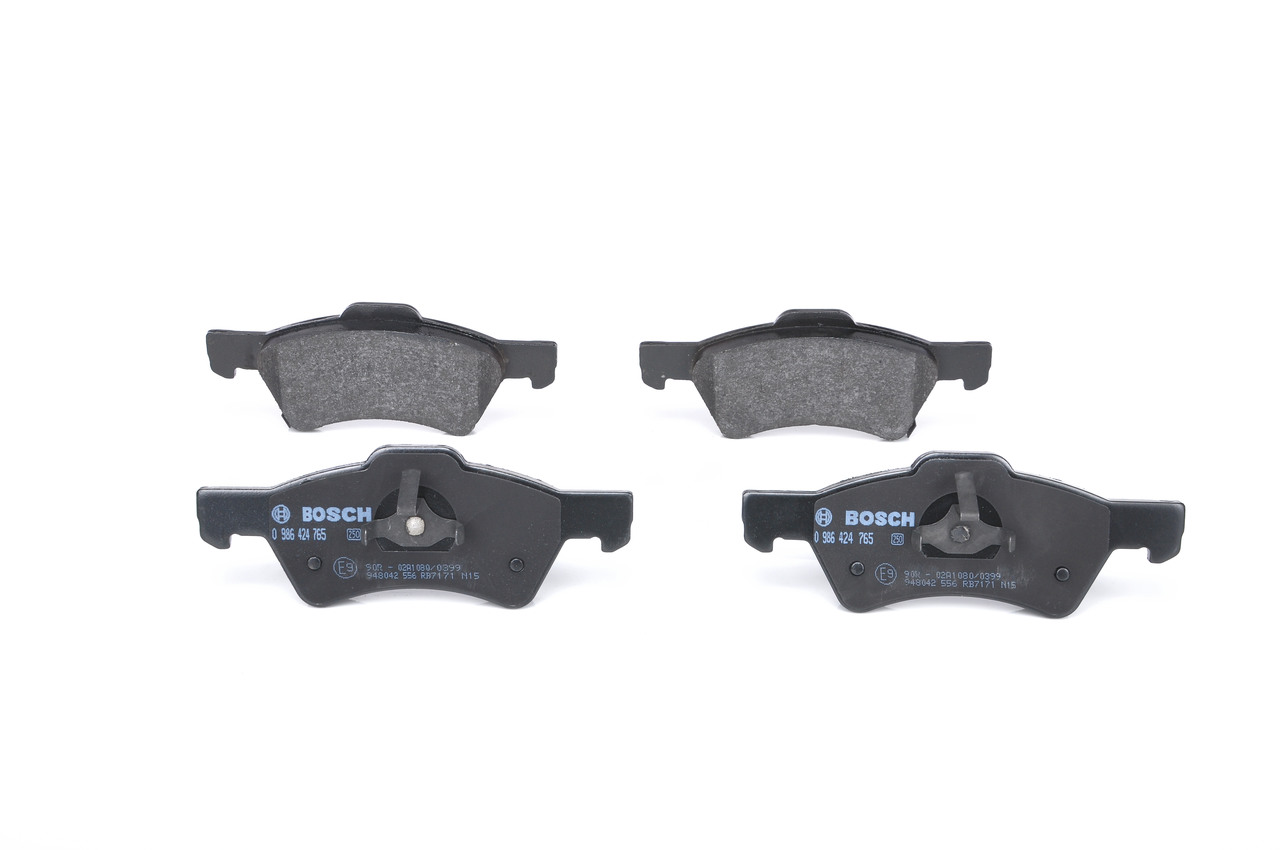 0 986 424 765 BOSCH Brake pad set CHRYSLER Low-Metallic, with acoustic wear warning, with anti-squeak plate, with piston clip