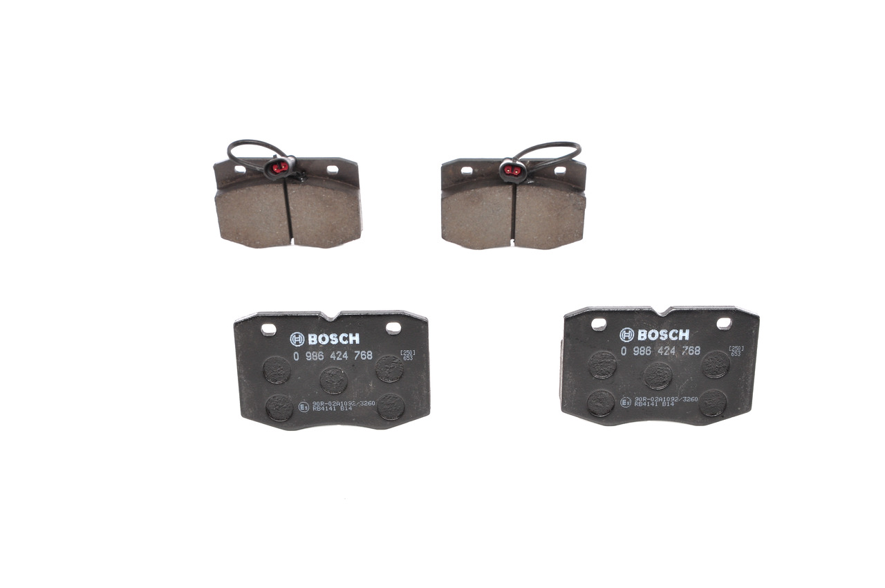 0 986 424 768 BOSCH Brake pad set IVECO Low-Metallic, incl. wear warning contact, with mounting manual