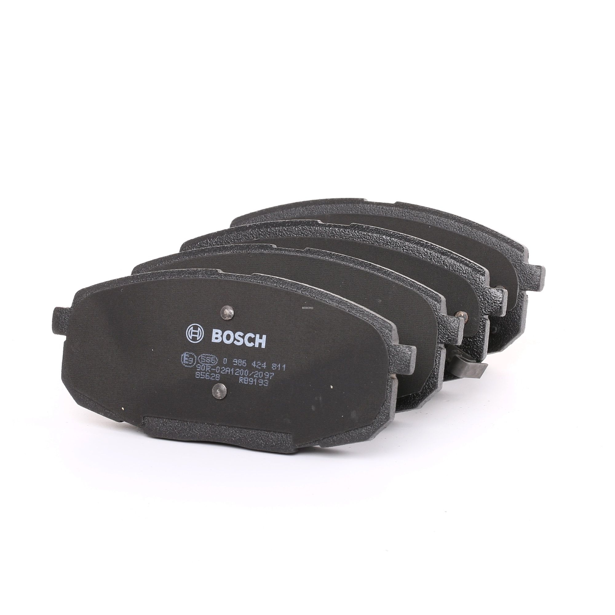 0 986 424 811 BOSCH Brake pad set HYUNDAI Low-Metallic, with acoustic wear warning, with anti-squeak plate, with mounting manual