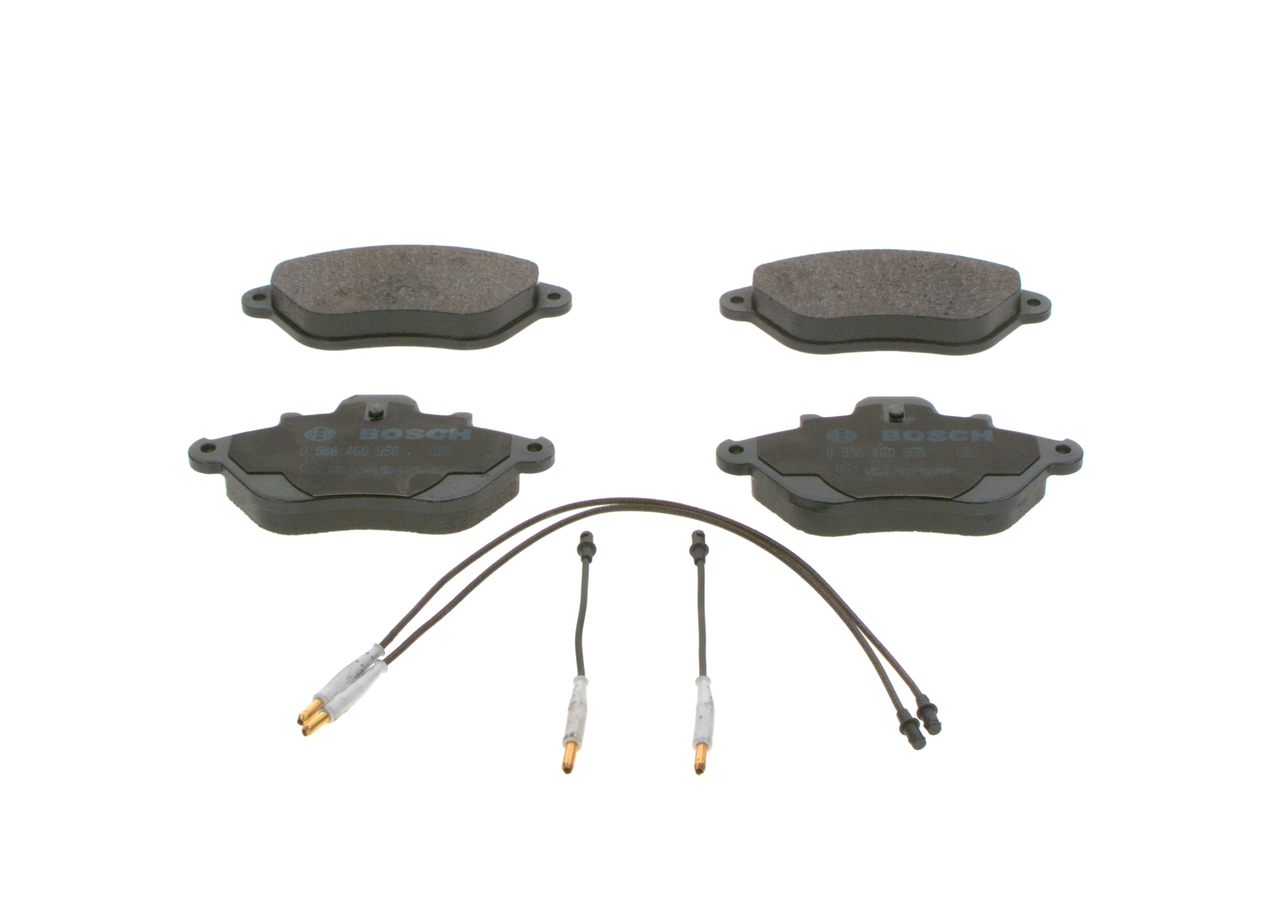 BOSCH 0 986 460 956 Brake pad set Low-Metallic, incl. wear warning contact, with anti-squeak plate, with mounting manual