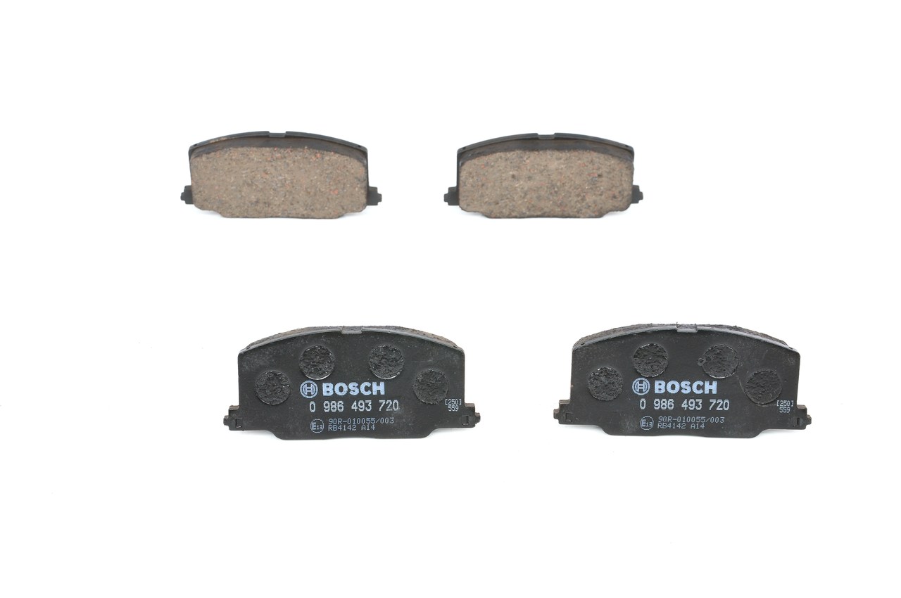 BOSCH 0 986 493 720 Brake pad set Low-Metallic, with acoustic wear warning