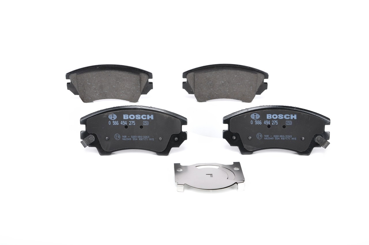 0 986 494 275 BOSCH Brake pad set SAAB Low-Metallic, with acoustic wear warning, with anti-squeak plate, with mounting manual