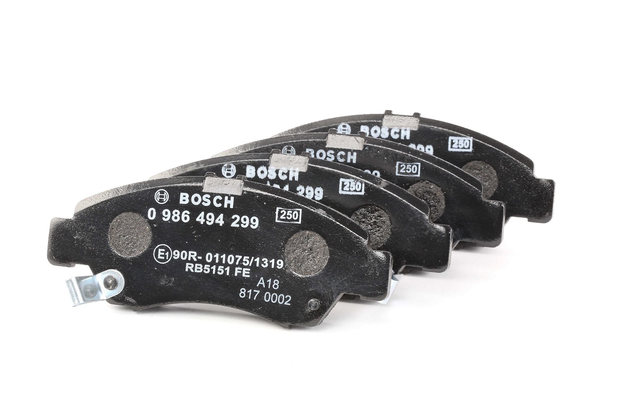 BOSCH 0 986 494 299 Brake pad set Low-Metallic, with acoustic wear warning, with mounting manual