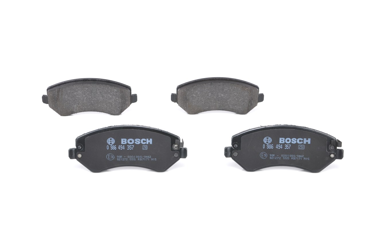 0 986 494 357 BOSCH Brake pad set CHRYSLER Low-Metallic, with integrated wear warning contact, with acoustic wear warning, with anti-squeak plate, with mounting manual