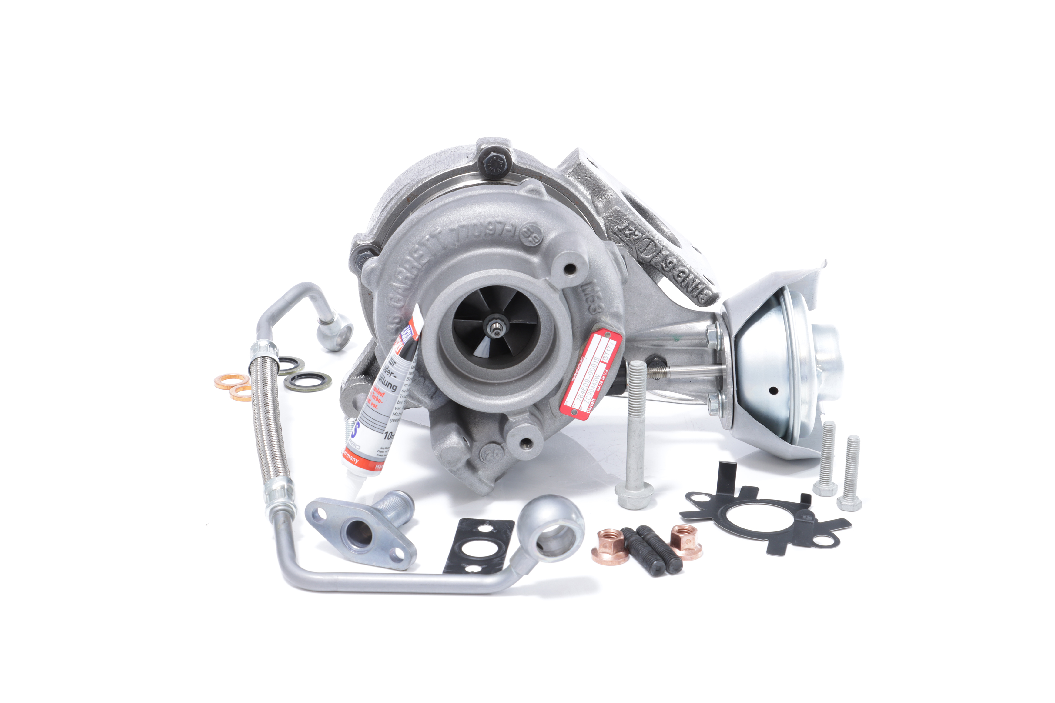 BTS TURBO Exhaust Turbocharger, for vehicles without diesel soot filter, with oil supply line, with oil drain line, with attachment material, TURBO SERVICE SET REMAN Turbo T981288BL buy