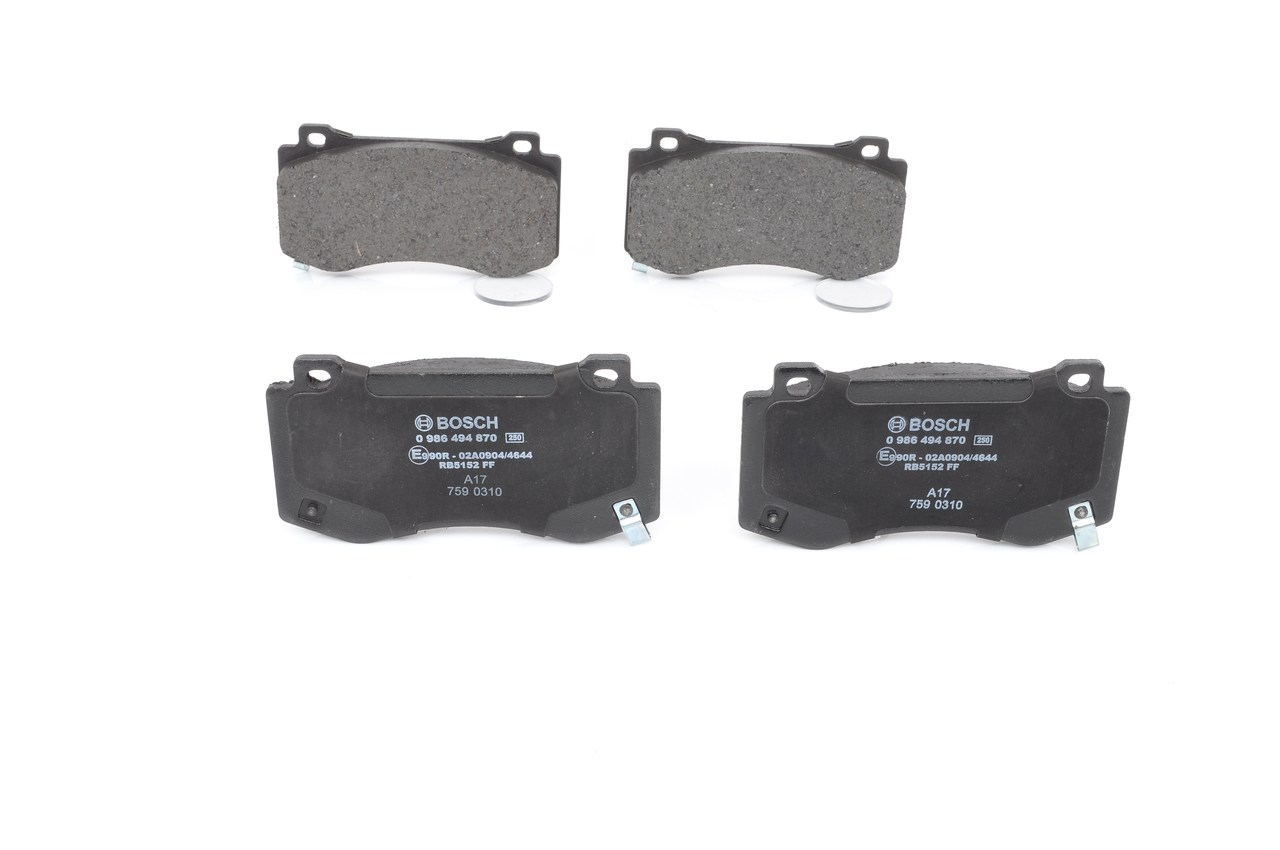 BOSCH 0 986 494 870 Brake pad set Low-Metallic, with acoustic wear warning, with anti-squeak plate