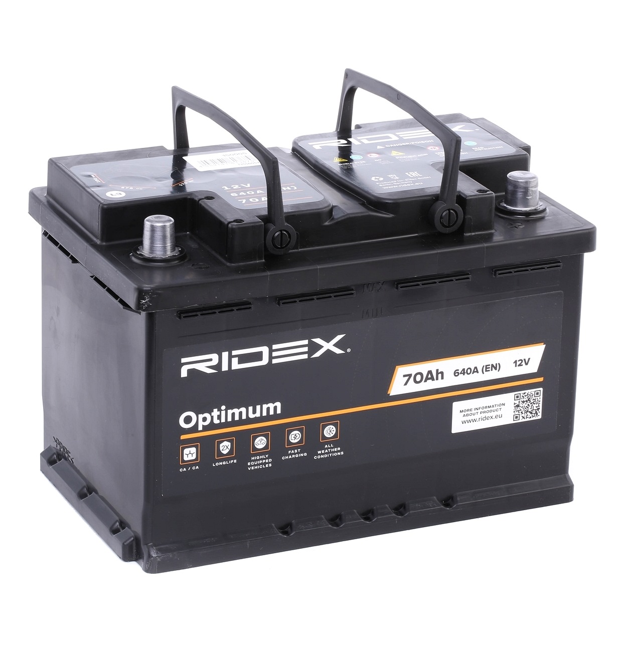 1S0005 RIDEX Car battery JEEP 12V 70Ah 640A B13 Lead-acid battery, without fill gauge, with handles