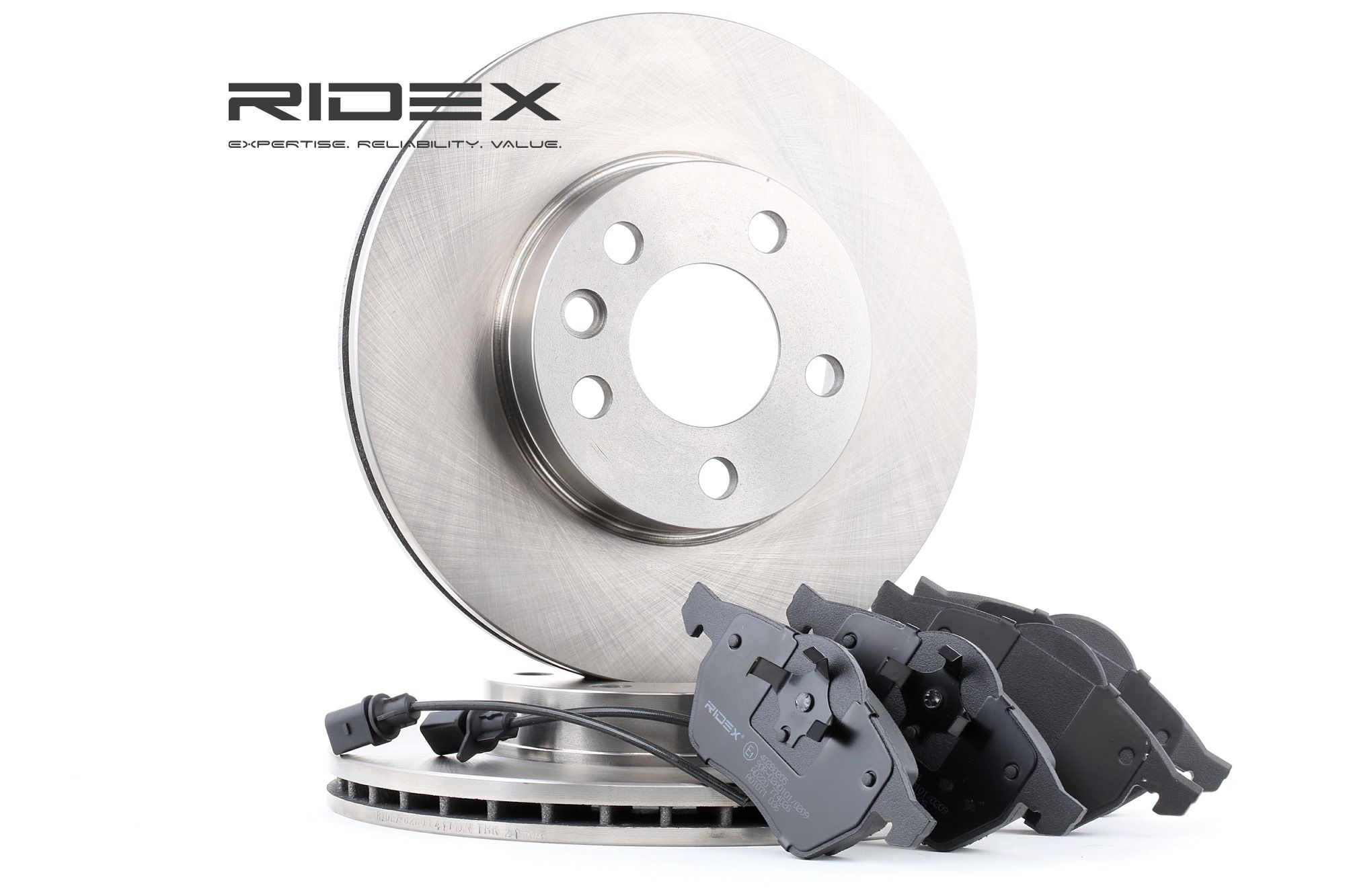 RIDEX 3405B0026 Brake discs and pads set Front Axle, Vented, with integrated wear sensor