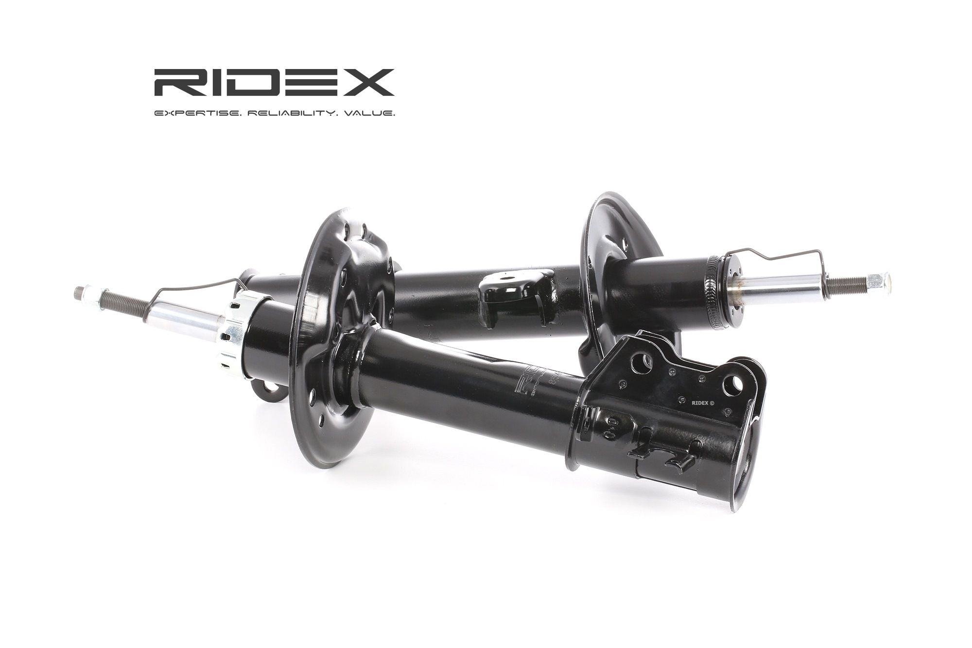 RIDEX 854S1374 Veerpoot Zonder toebehoren, Vooras, Gasdruk, Dubbelpijp, Veerpoot, Brug onderaan, Pen bovenaan Opel in originele kwaliteit