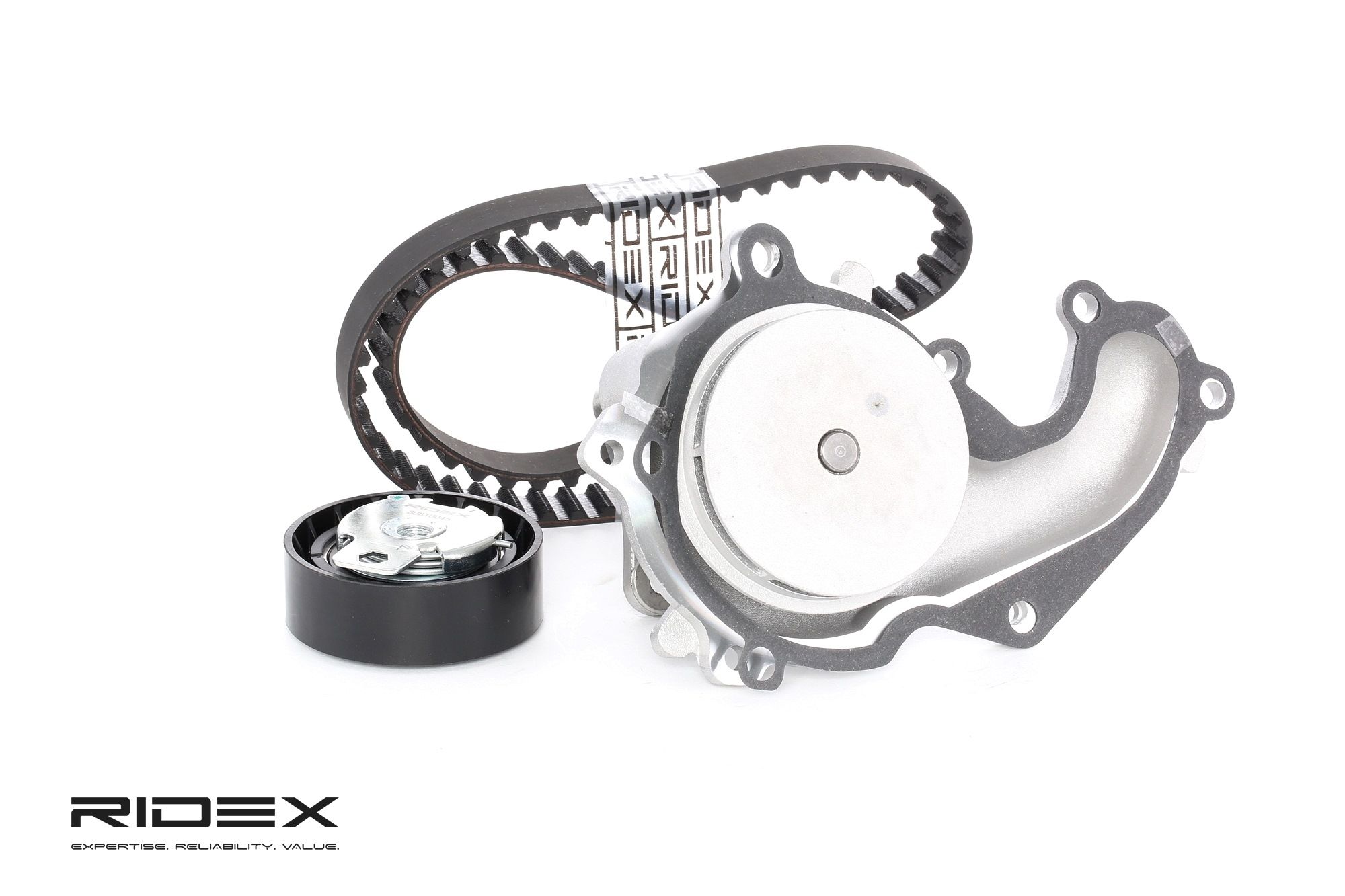 RIDEX 3096W0050 Water pump and timing belt kit Number of Teeth: 91, Width 1: 20 mm, for v-ribbed belt use, with rounded tooth profile, Plastic
