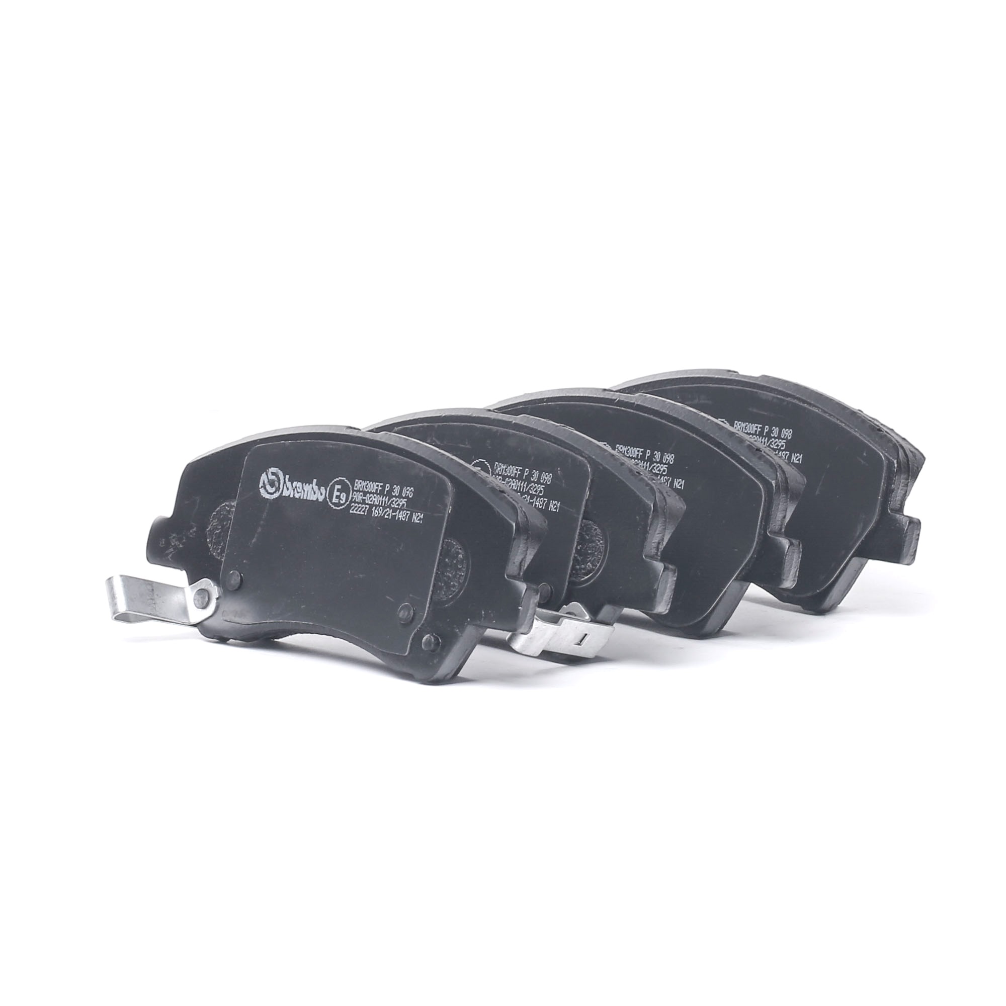 BREMBO P 30 098 Brake pad set with acoustic wear warning, with anti-squeak plate, with accessories