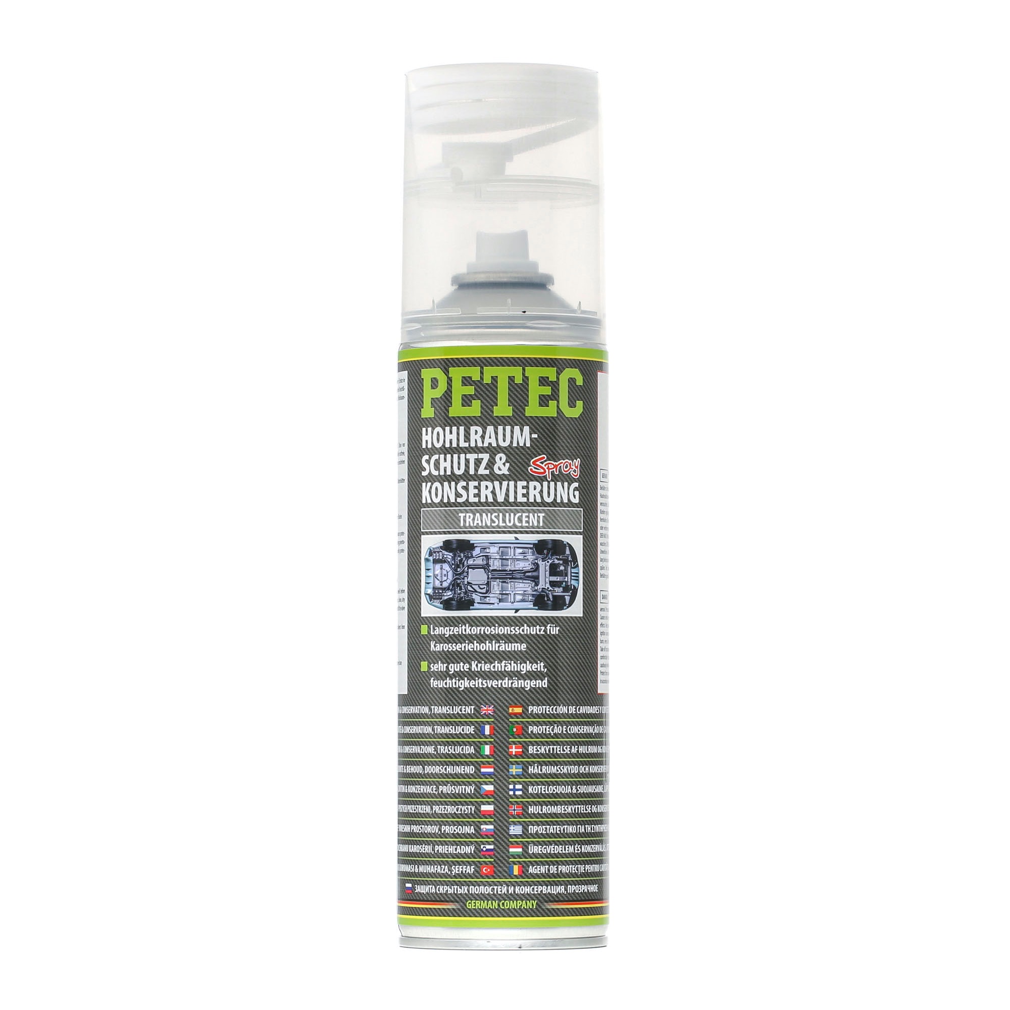 PETEC 73550 Undercoating aerosol, 500ml, Long-term Protection, high corrosion protection, Plastic, Penetrable, Road Salt Resistant, Heat-resistant, Water-repellent, not over-paintable, white-transparent