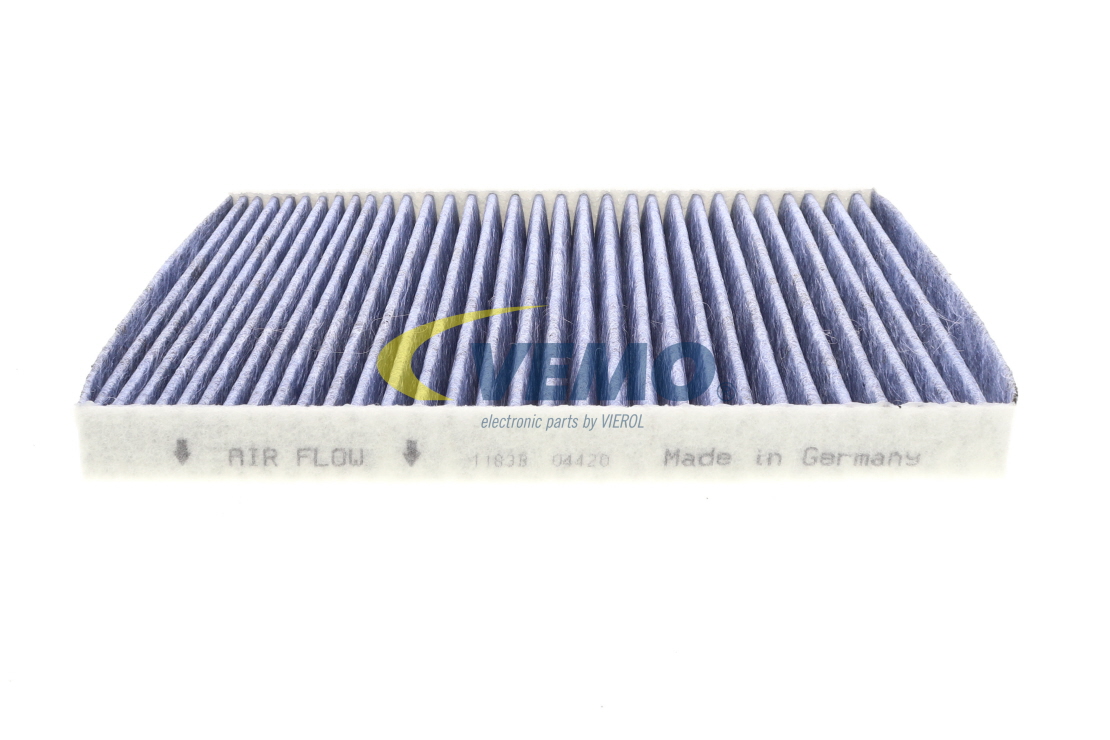 VEMO V25-32-0004 Pollen filter bio-functional cabin air filter, with antibacterial action, with fungicidal effect, Particulate filter (PM 2.5), with anti-allergic effect, with Odour Absorbent Effect, 240 mm x 190 mm x 22 mm, Activated Carbon