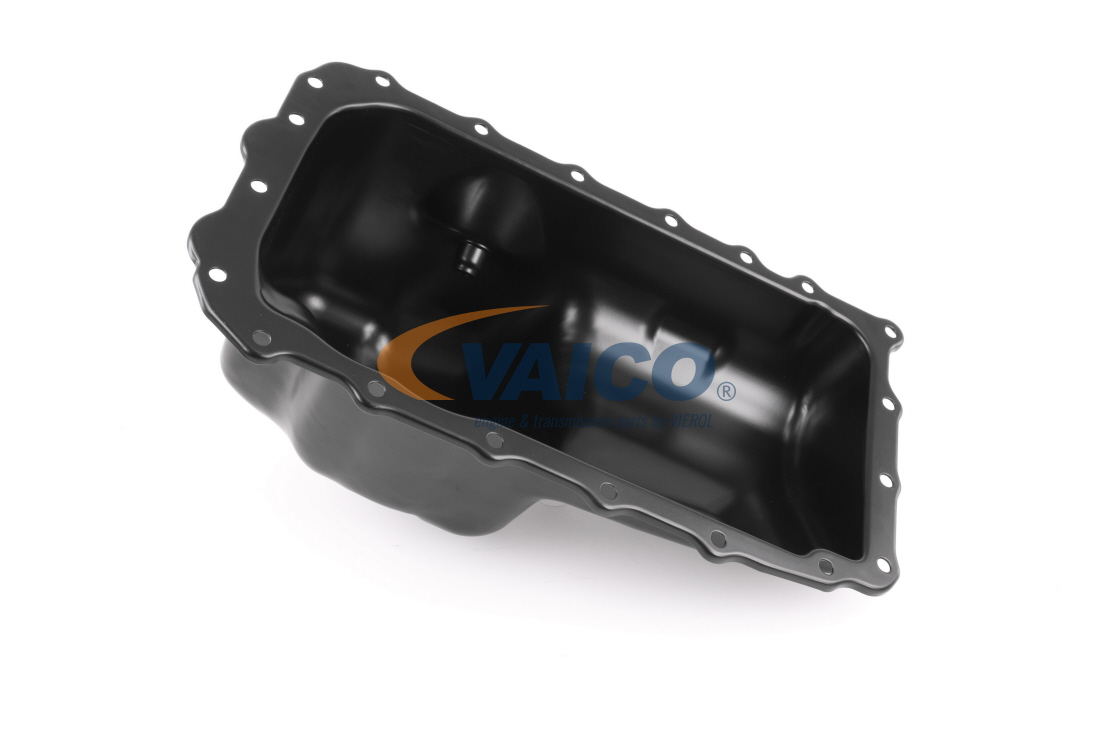 VAICO V20-3375 Oil sump with oil drain plug, without oil sump gasket, with seal ring, with bore for oil-level sensor, Sheet Steel
