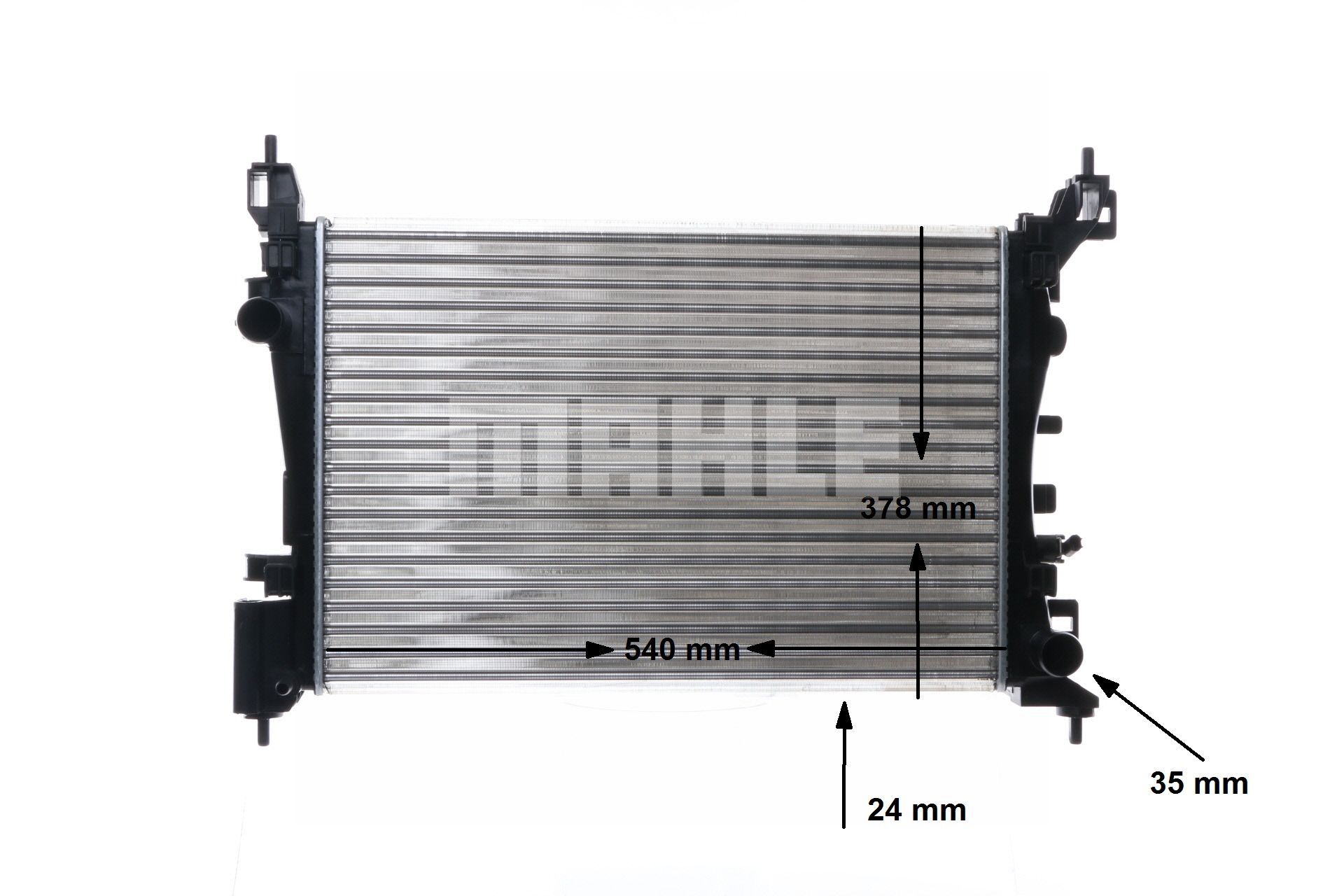 MAHLE ORIGINAL CR 1182 000S Engine radiator 540 x 378 x 23 mm, with accessories, with tensioner element, with sealing plug, Mechanically jointed cooling fins