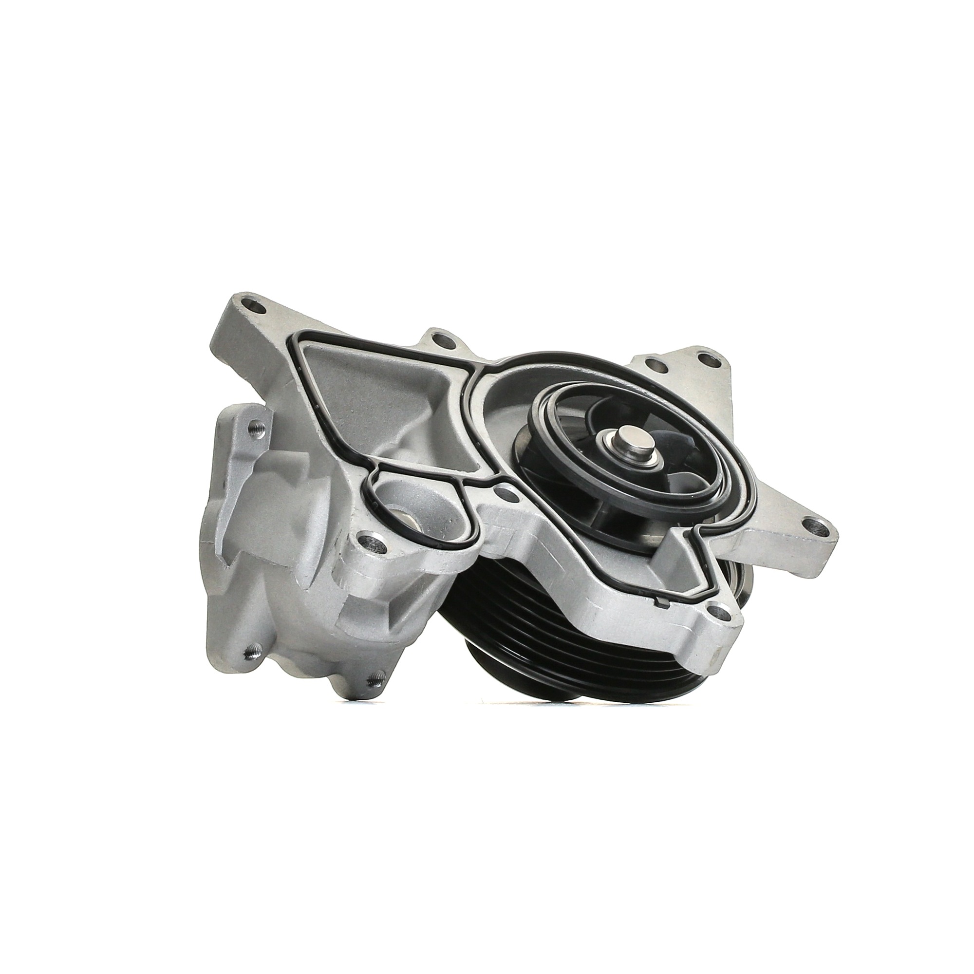 RIDEX 1260W0398 Water pump with V-ribbed belt pulley, with gaskets/seals, with seal, Mechanical, Plastic, for v-ribbed belt use
