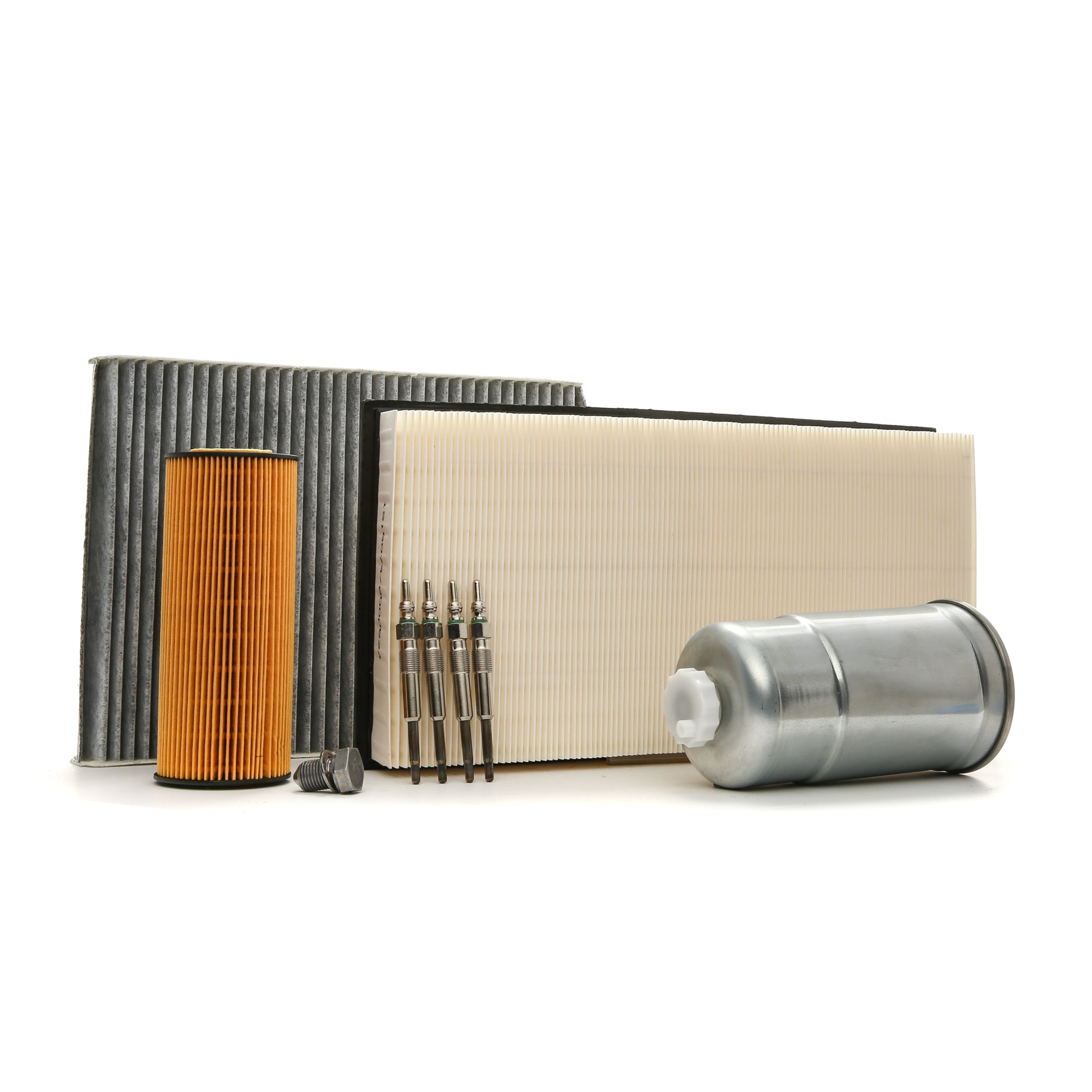 RIDEX Teilesatz, Inspektion 4682P0301 Aktivkohlefilter, Leitungsfilter, mit Luftfilter, mit Ölablassschraube, mehrteilig