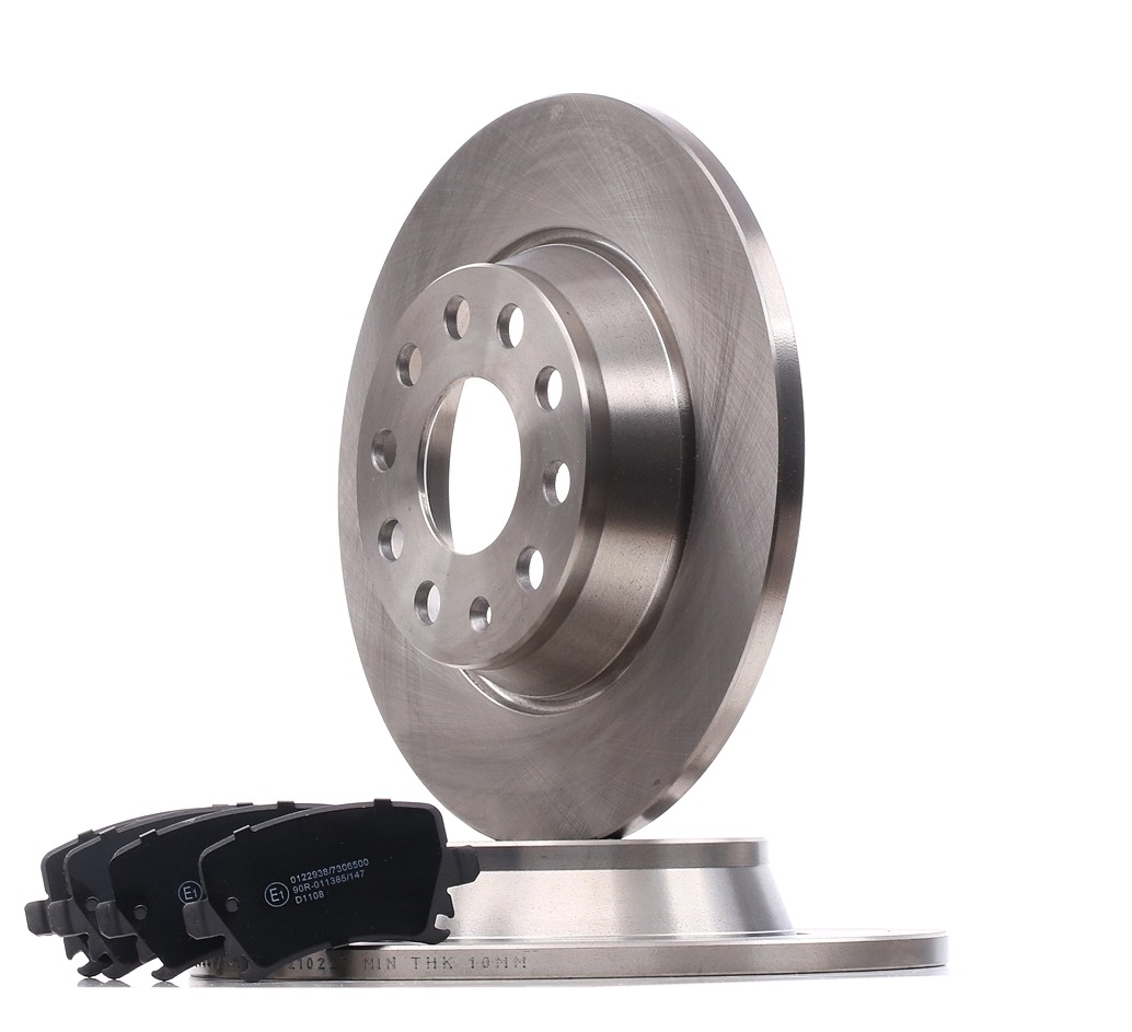STARK SKBK-10990490 Brake discs and pads set Rear Axle, solid, with accessories, with bolts/screws, with brake caliper screws, prepared for wear indicator, excl. wear warning contact