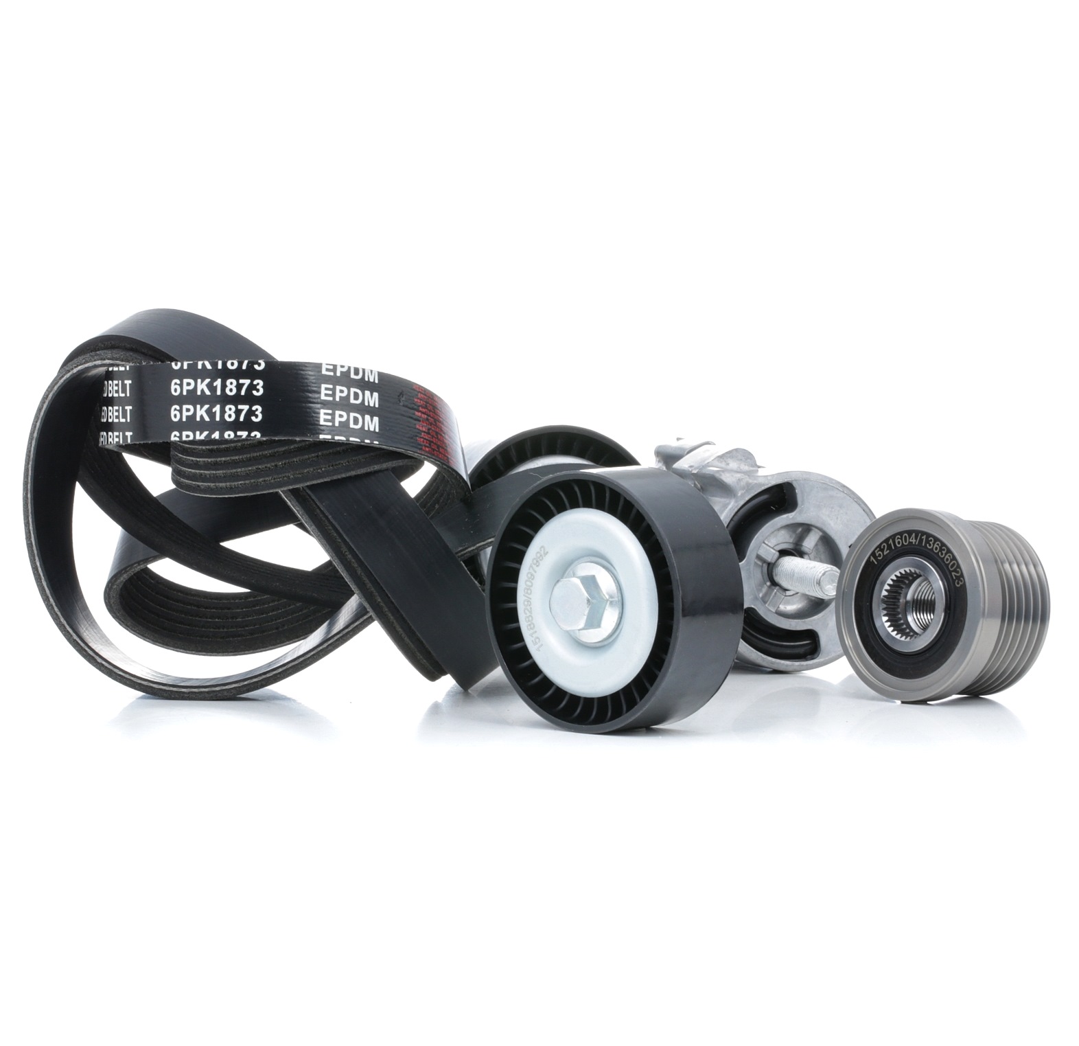 RIDEX 542R0715 V-Ribbed Belt Set Pulleys: with freewheel belt pulley, with tensioner arm, tensioner pulley