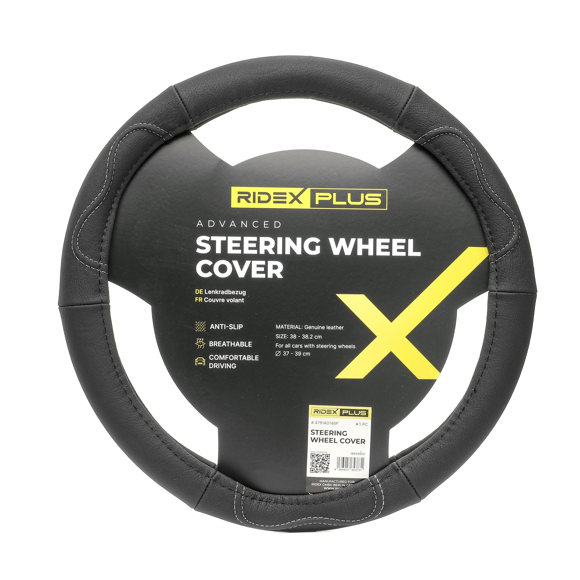 RIDEX PLUS black, Ø: 38cm, Leather Car steering wheel cover 4791A0146P buy