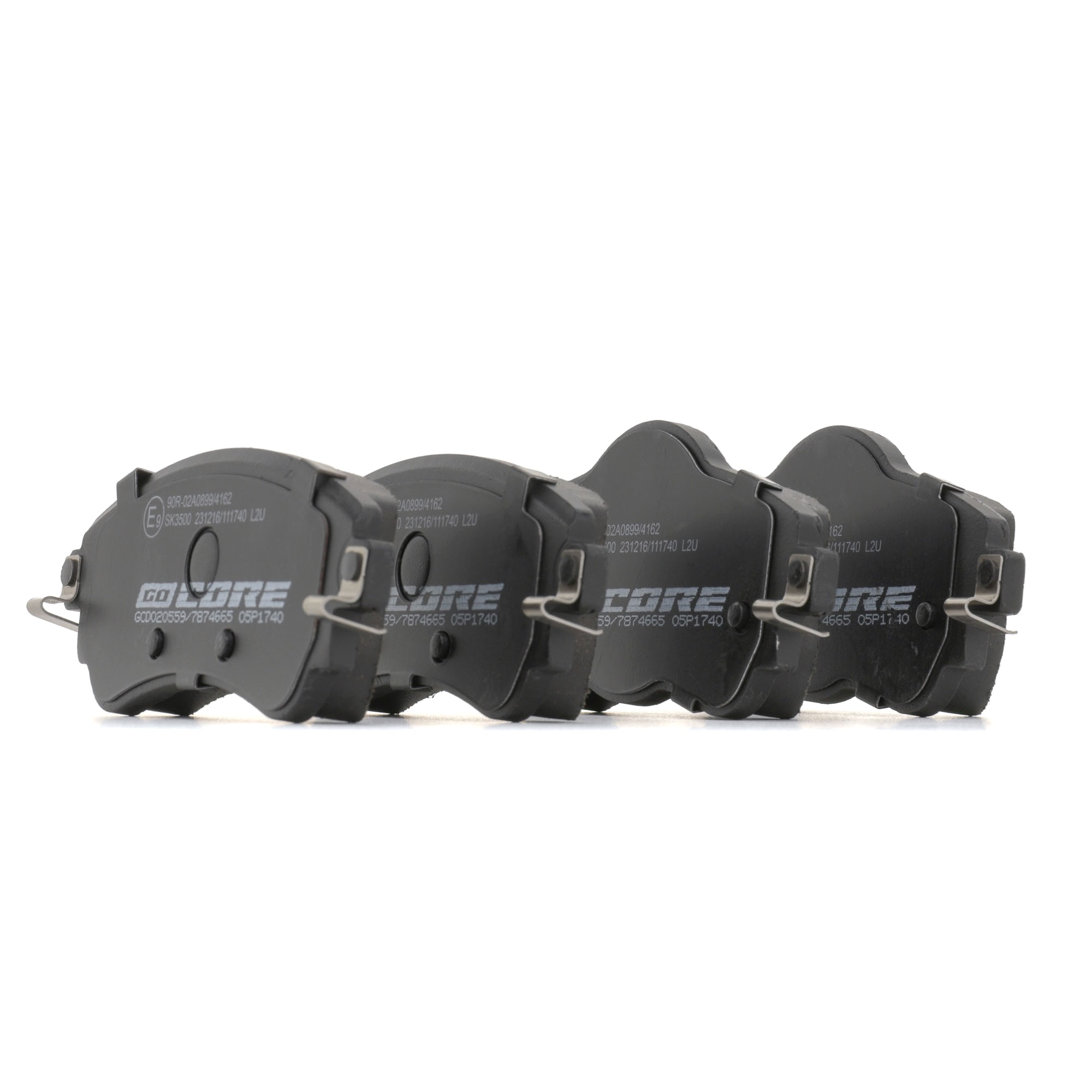 goCORE GCD020559 Brake pad set Front Axle, Low-Metallic, not prepared for wear warning indicator, with acoustic wear warning