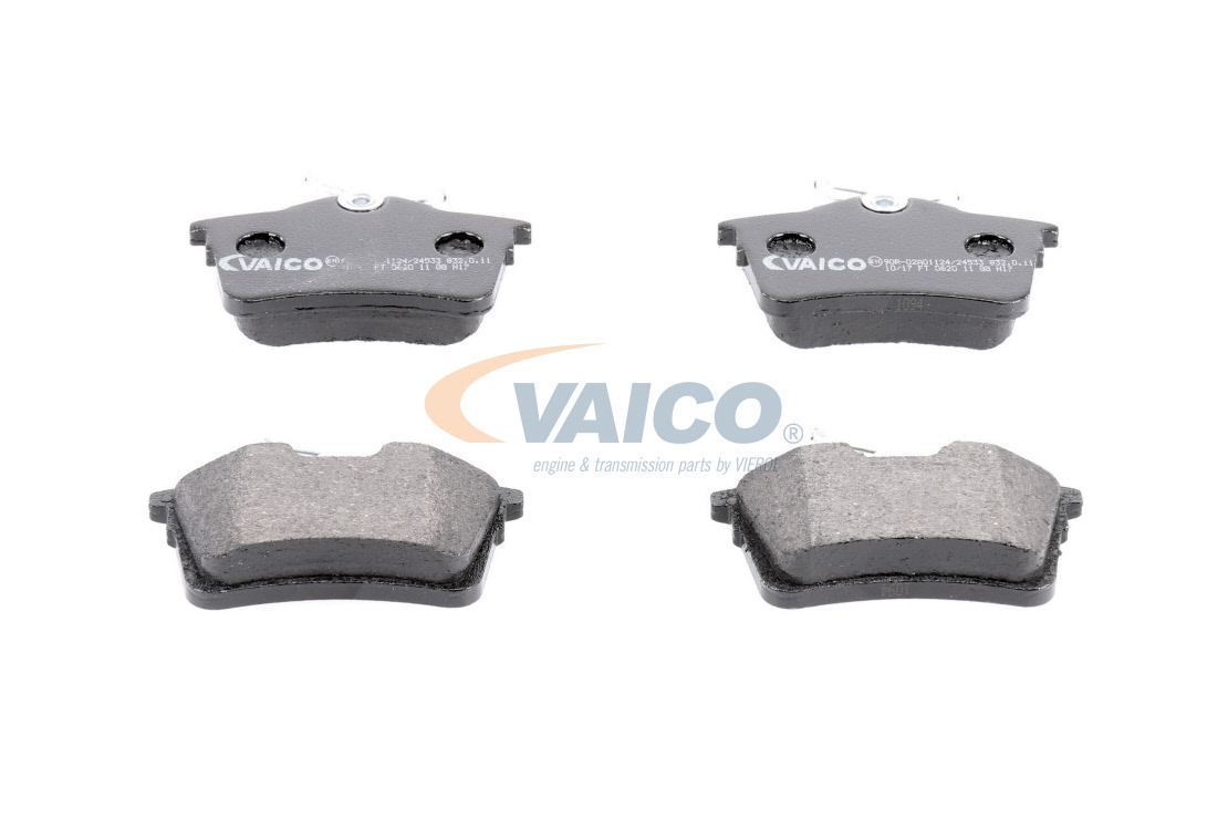 VAICO V22-0152 Brake pad set Q+, original equipment manufacturer quality, Rear Axle, not prepared for wear indicator, excl. wear warning contact, with brake caliper screws, with accessories