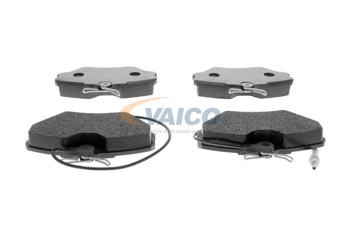 VAICO V46-0147 Brake pad set Q+, original equipment manufacturer quality, Front Axle, incl. wear warning contact, with brake caliper screws