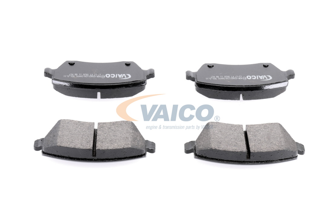VAICO V46-0157 Brake pad set Q+, original equipment manufacturer quality, Front Axle, excl. wear warning contact, not prepared for wear indicator, with brake caliper screws