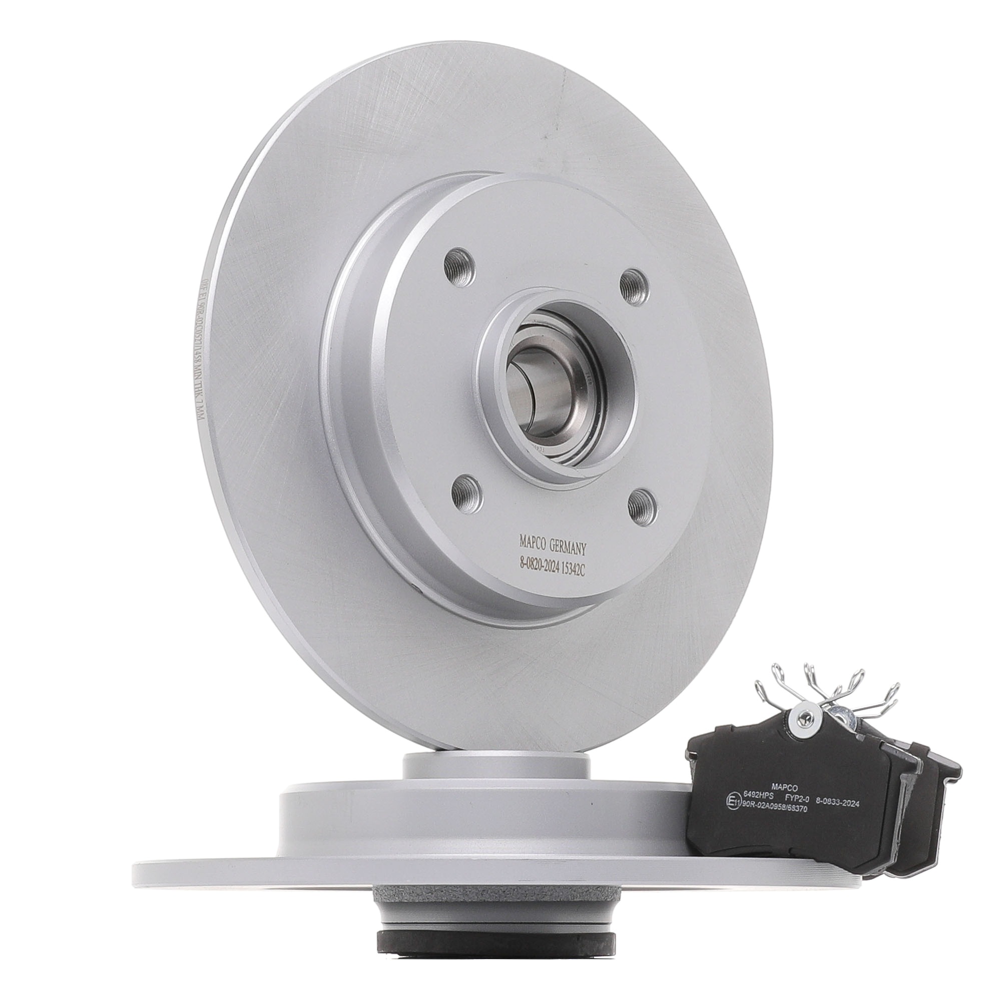 MAPCO 47202HPS Brake discs and pads set Rear Axle, solid, with accessories, with wheel bearing, with ABS sensor ring, with brake caliper screws, excl. wear warning contact