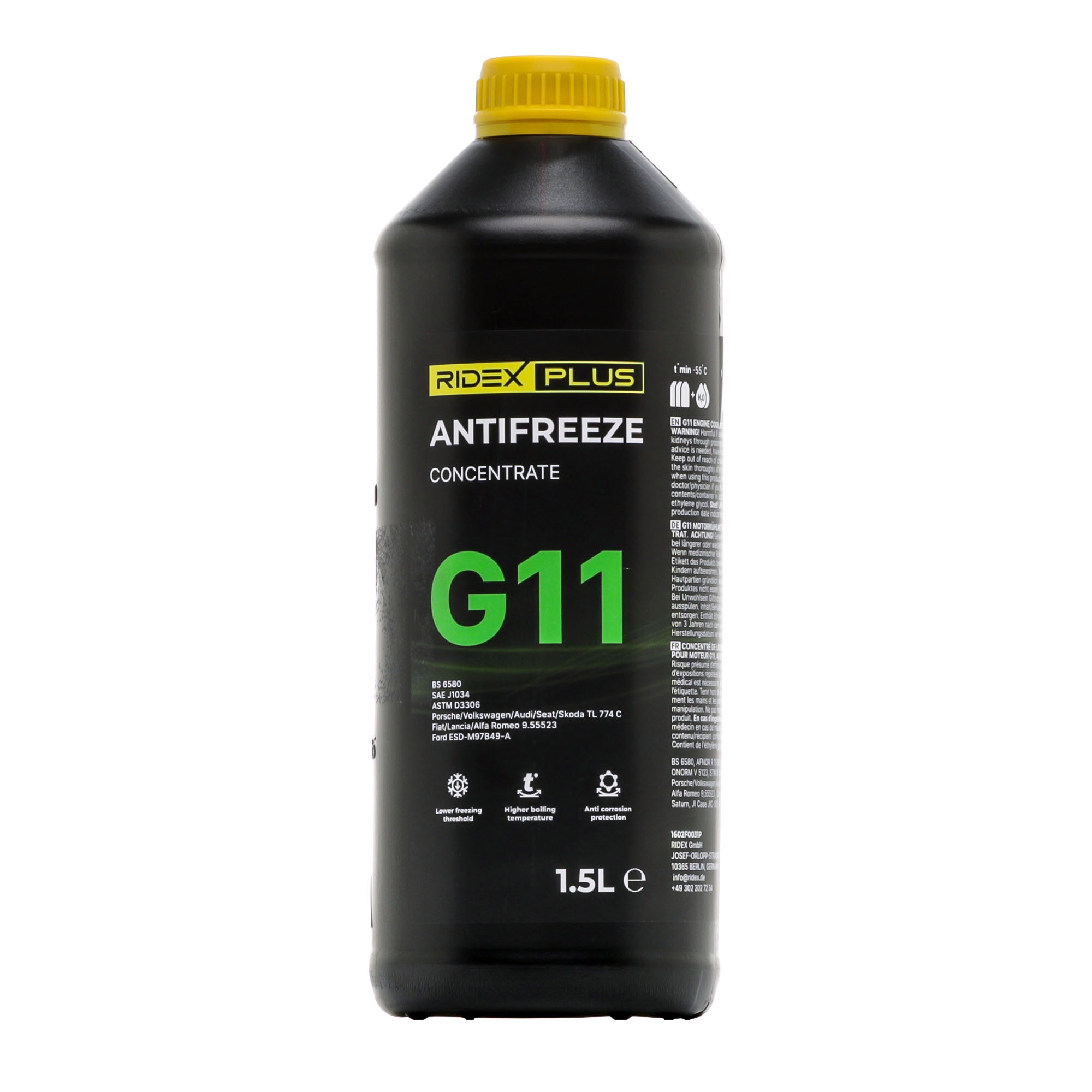 RIDEX PLUS Kühlerfrostschutz 1602F0031P G11, 1,5l, Konzentrat, aminfrei-phosphatfrei, -38(50/50) G11