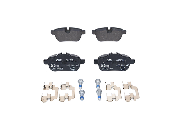 ATE 13.0460-2759.2 Brake pad set prepared for wear indicator, excl. wear warning contact, with brake caliper screws, with accessories