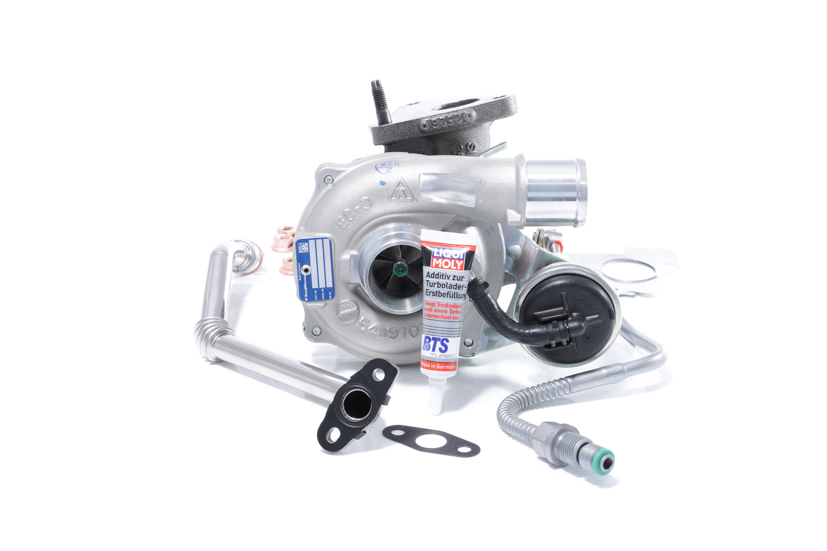 BTS TURBO Exhaust Turbocharger, Euro 4 (D4), with oil supply line, with oil drain line, with attachment material, TURBO SERVICE SET ORIGINAL Turbo T981275 buy