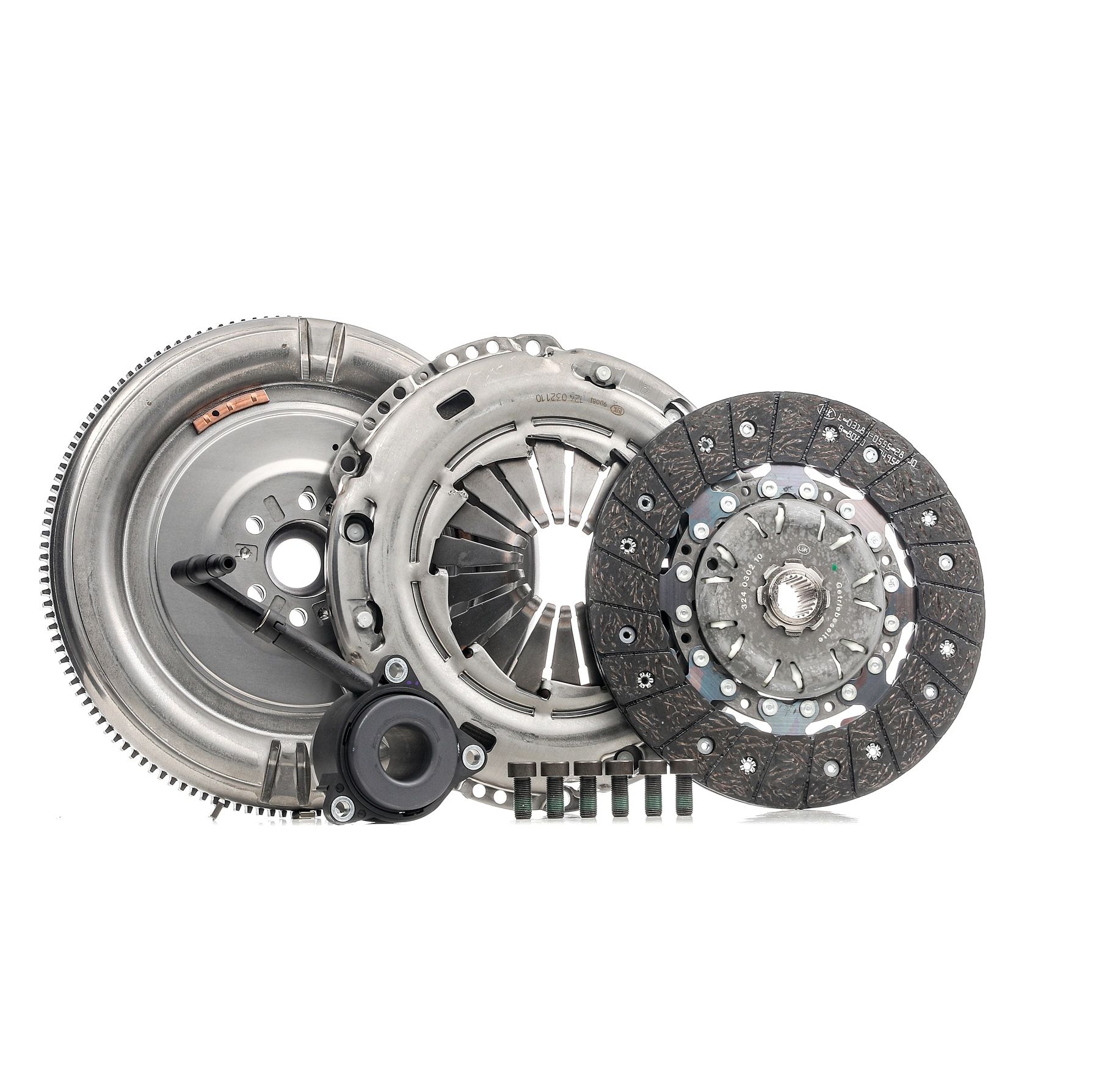 Complete clutch kit LuK BR 0241 with central slave cylinder, without pilot bearing, with flywheel, with screw set, Dual-mass flywheel with friction control plate - 600 0179 00