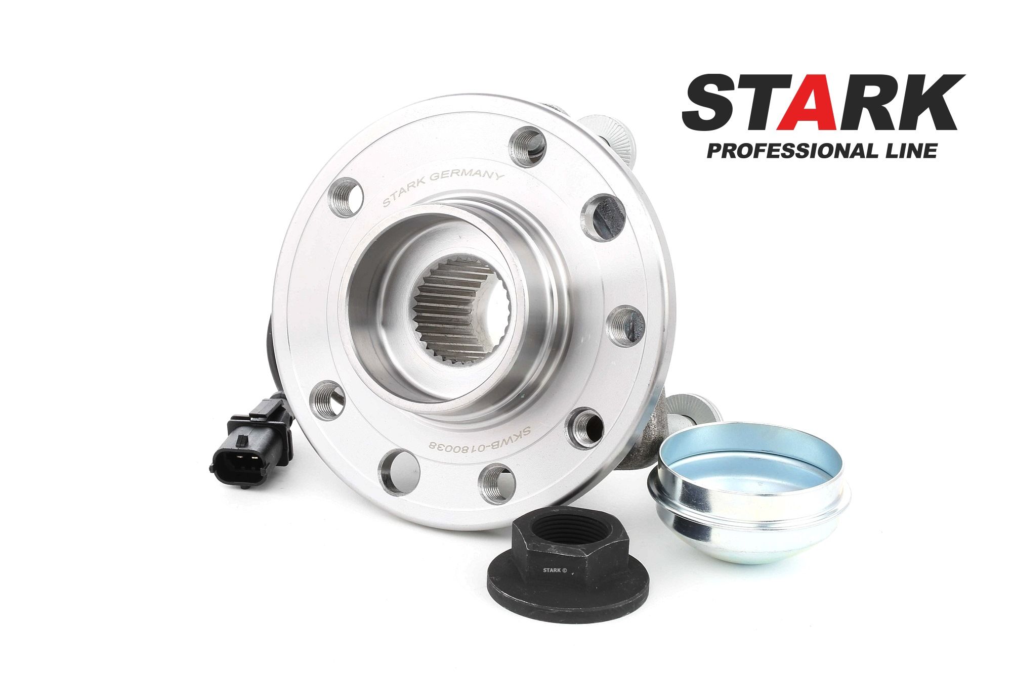 STARK SKWB-0180038 Hub bearing Front axle both sides, with integrated magnetic sensor ring Saab in original quality