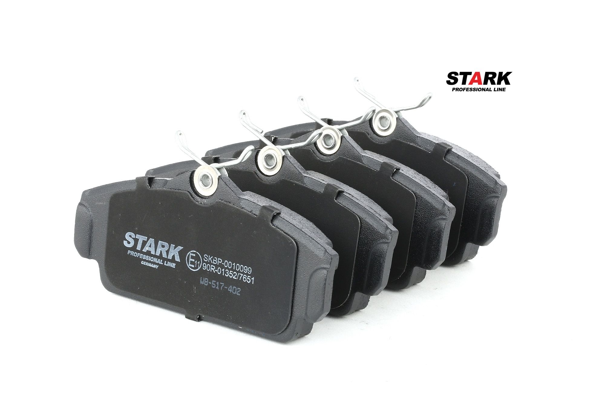 STARK SKBP-0010099 Brake pad set Front Axle, Low-Metallic, not prepared for wear indicator, with anti-squeak plate