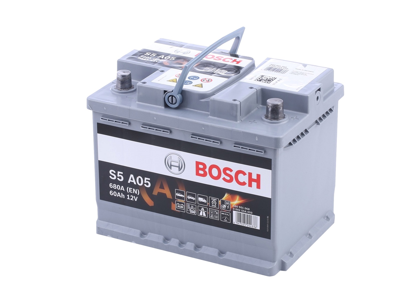 S5 A05 BOSCH S5 Autobatterie 0 092 S5A 050 12V 60Ah 680A B13 AGM-Batterie Kälteprüfstrom EN: 680A, Spannung: 12V