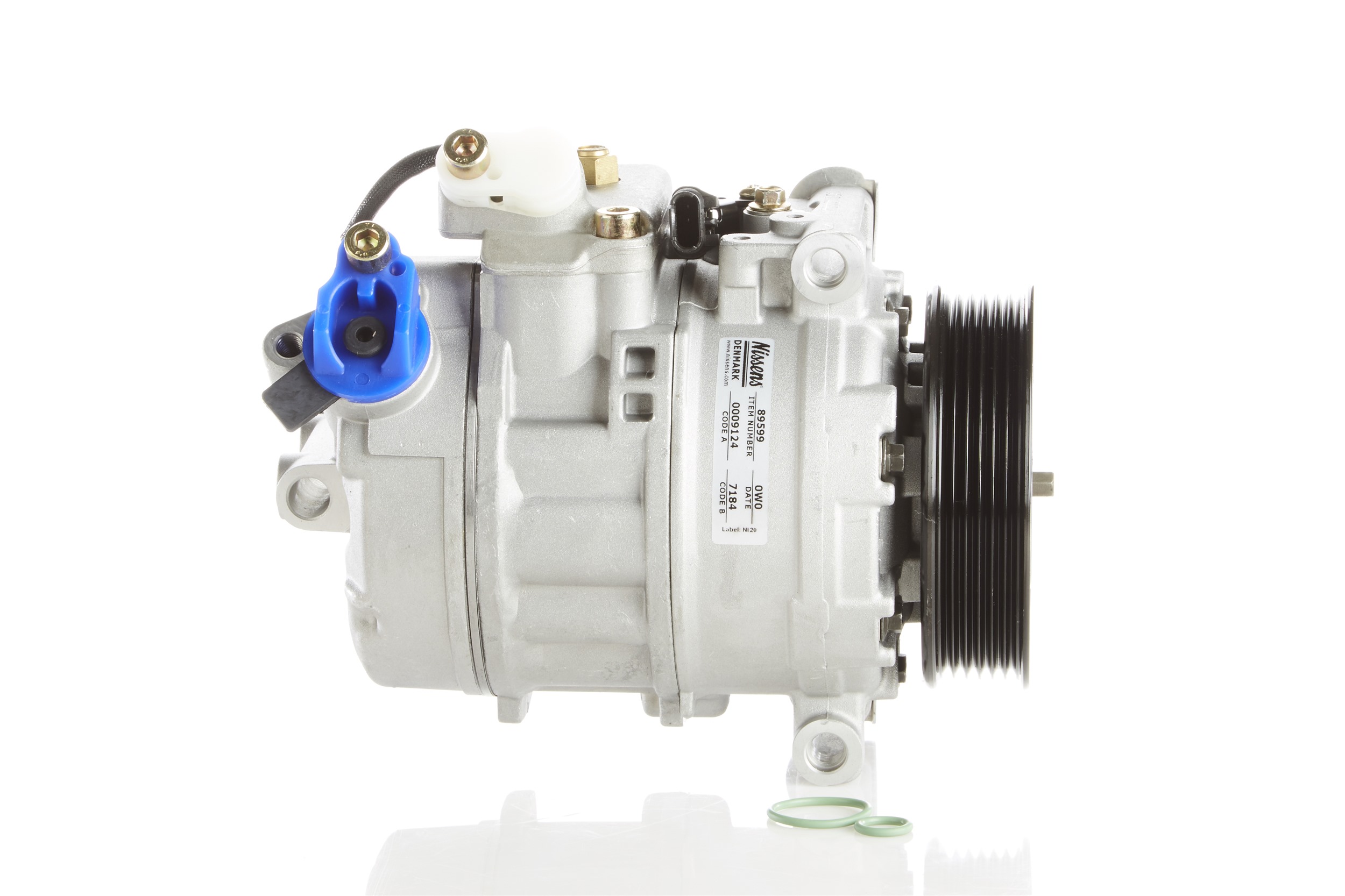 NISSENS 89599 Air conditioning compressor 7SEU17C, 12V, PAG 46, R134a, with PAG compressor oil, with magnetic clutch, without diode