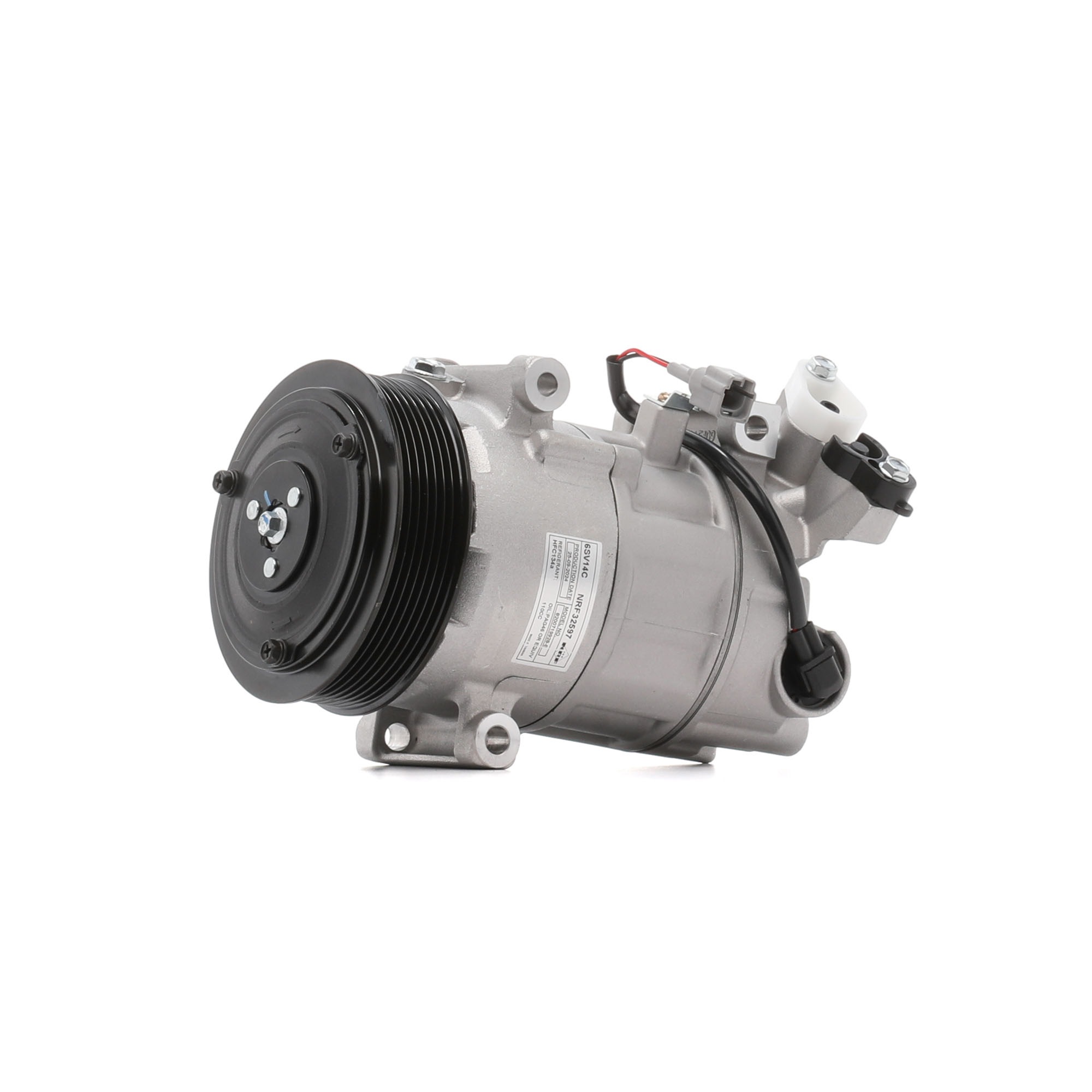 NRF EASY FIT 32597 Air conditioning compressor 6SE14, 12V, PAG 46, with PAG compressor oil, with seal ring
