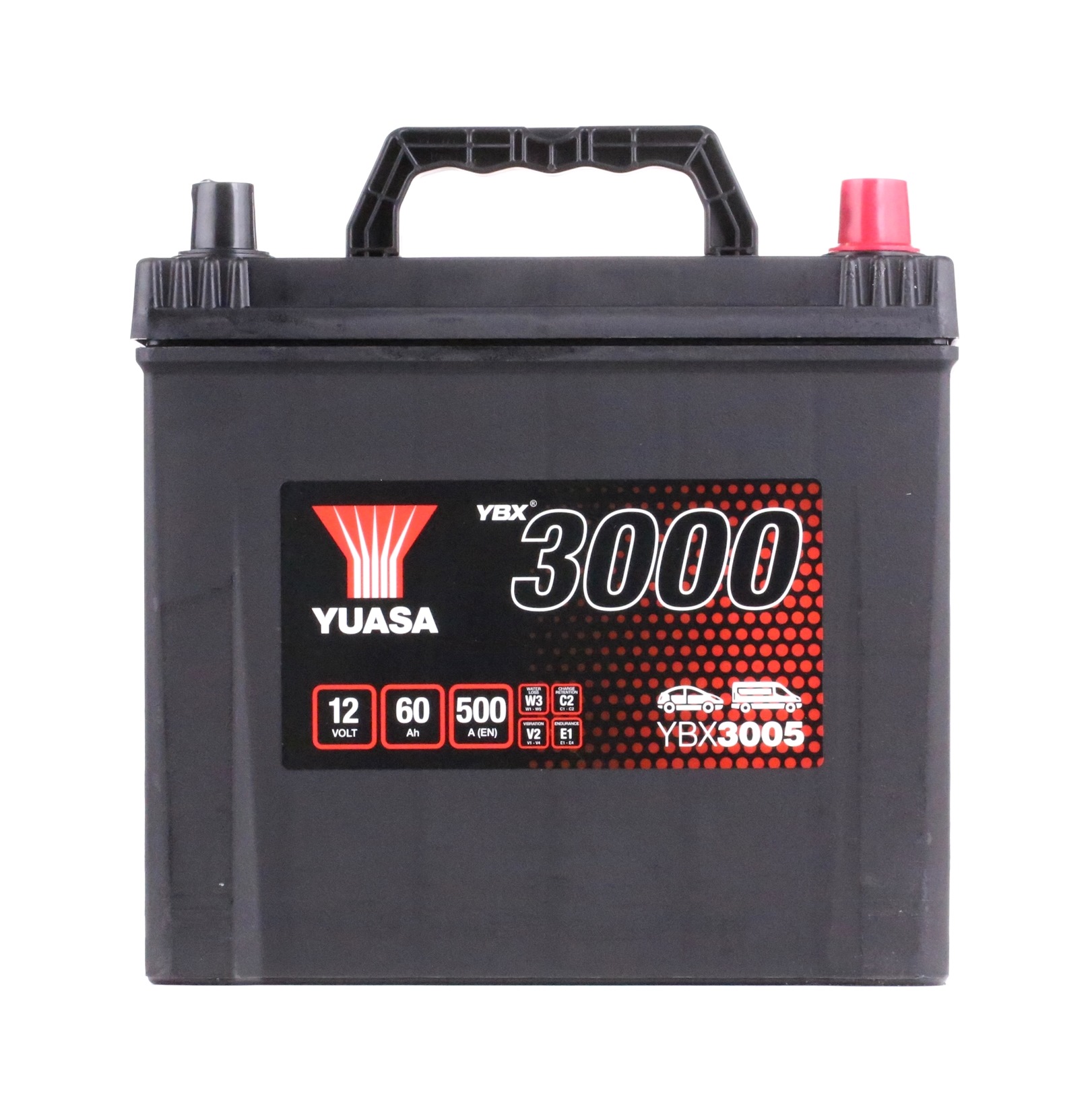 YUASA YBX3000 YBX3005 Batteria 12V 60Ah 500A con maniglie, con indicatore stato carica, Accumulatore piombo-acido