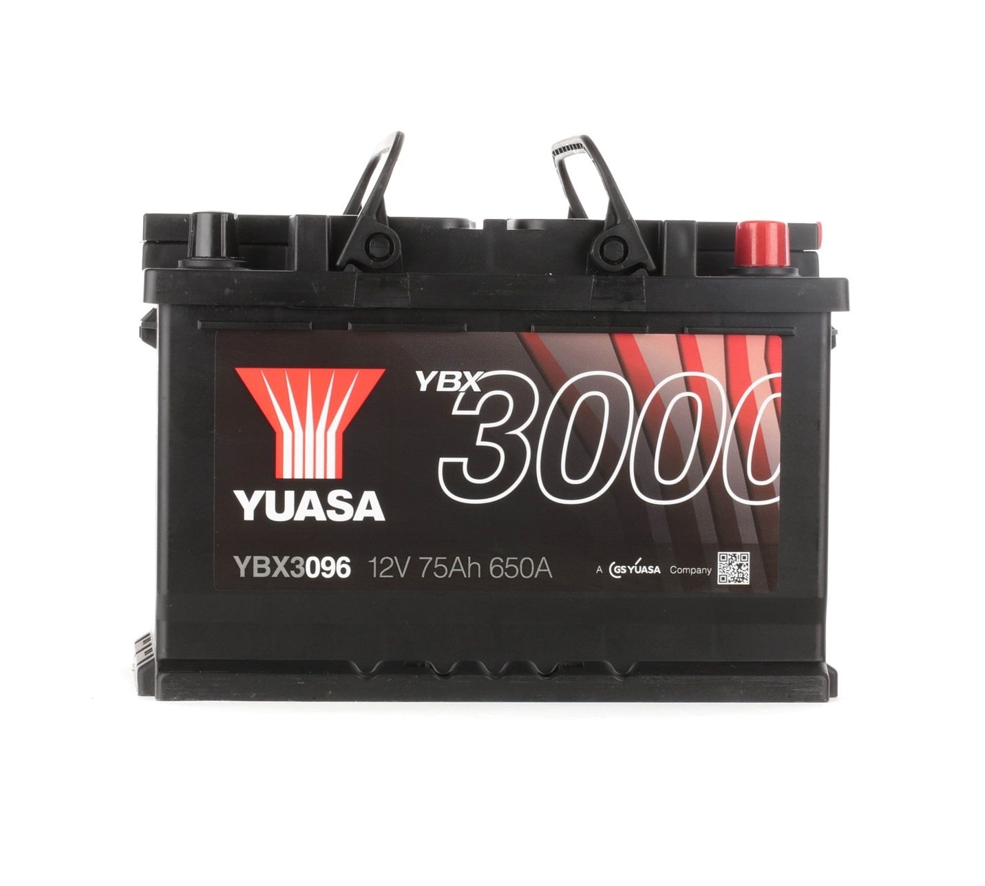 YUASA YBX3000 YBX3096 Batterie 12V 76Ah 680A mit Handgriffen, mit Ladezustandsanzeige, Bleiakkumulator