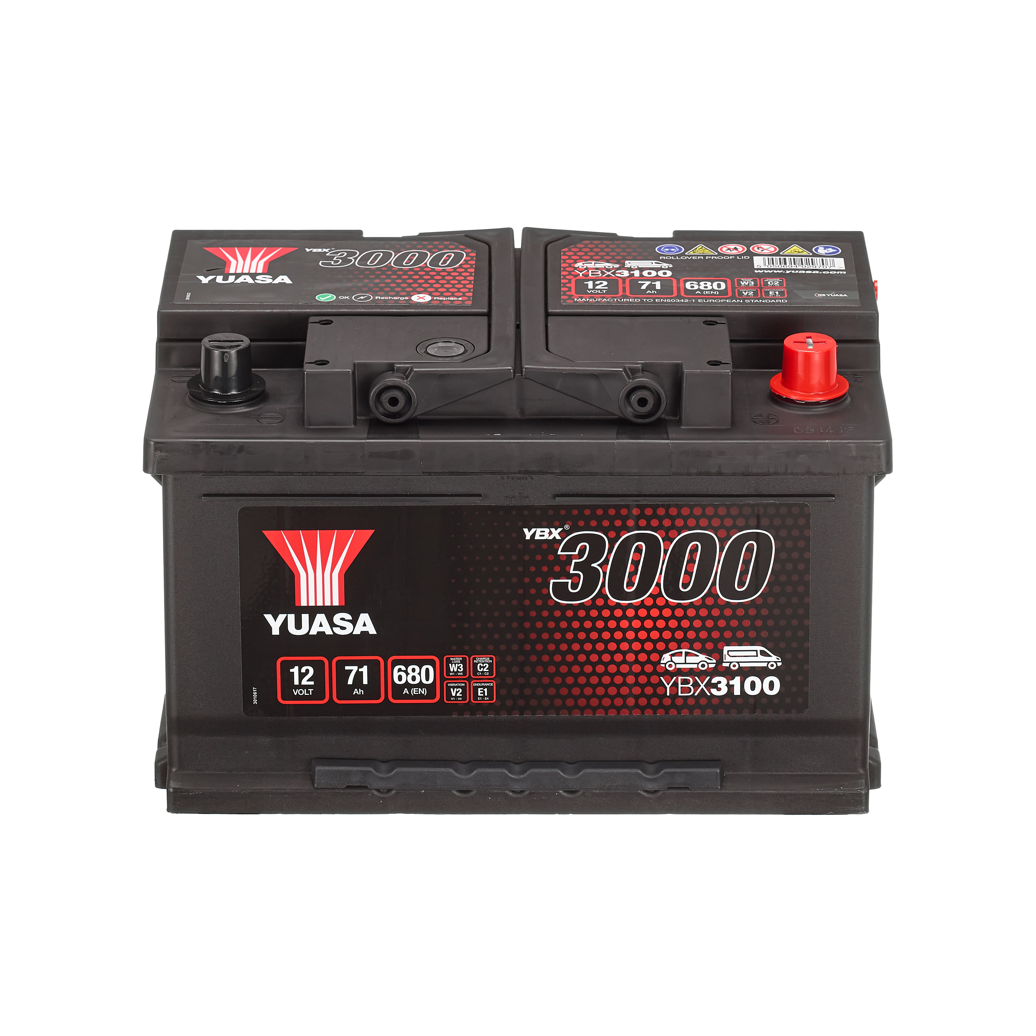 YUASA YBX3000 YBX3100 Batterie 12V 71Ah 680A OPEL: Astra J 5 portes, Zafira B, RENAULT: GRAND SCENIC 3, SCENIC 2, BMW: 6 Coupé