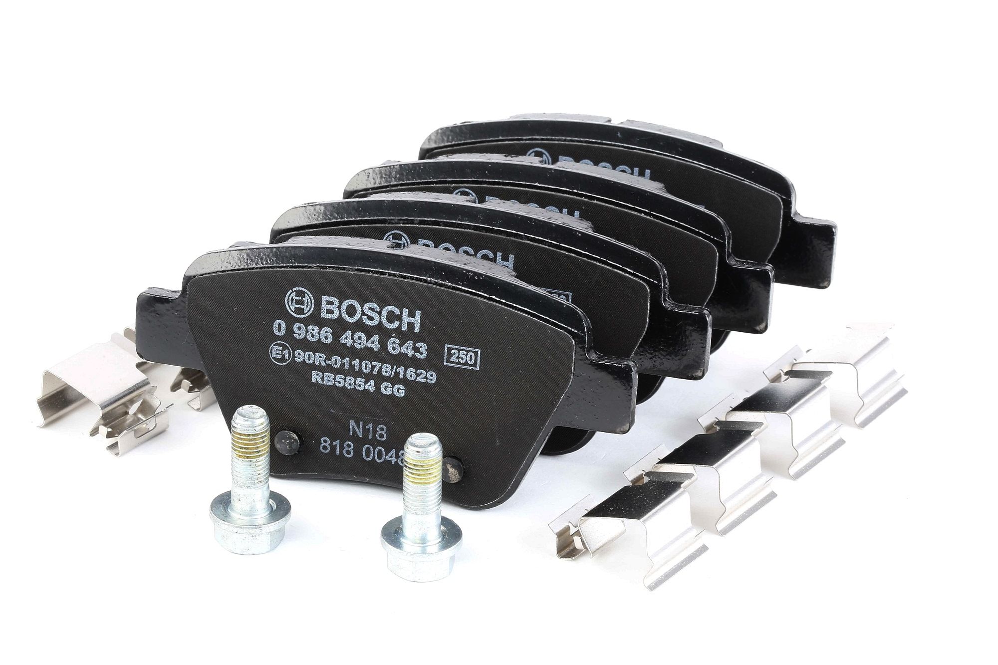 BP1338 BOSCH Low-Metallic, with anti-squeak plate, with bolts/screws, with spring, with accessories Height: 53,4mm, Width: 109,2mm, Thickness: 17,3mm Brake pads 0 986 494 643 buy